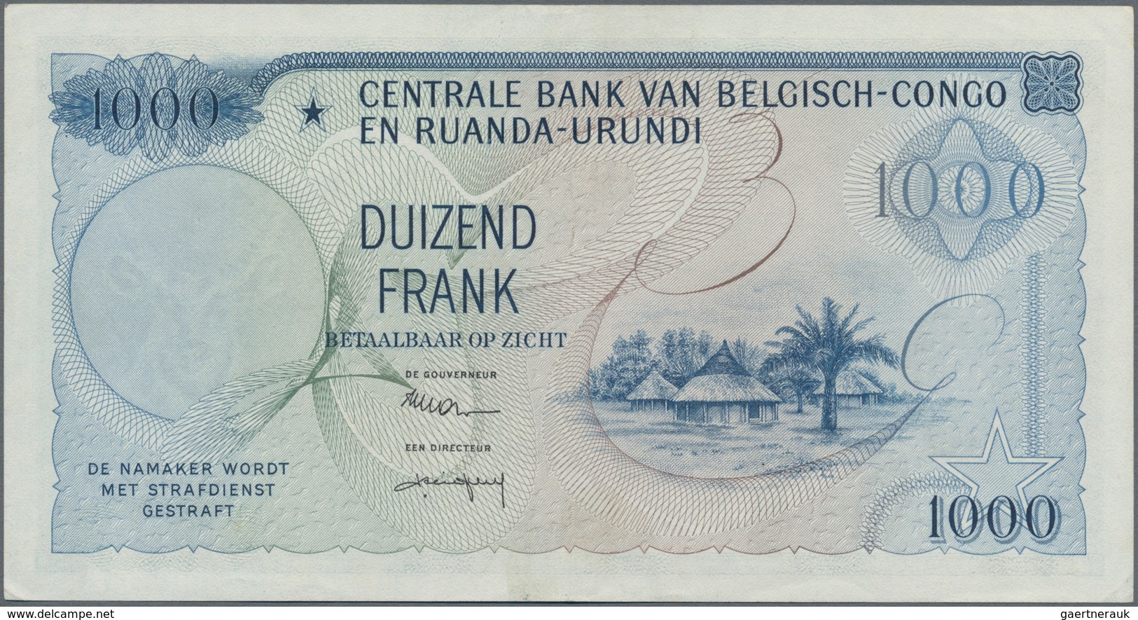 Belgian Congo / Belgisch Kongo: 1000 Francs 1958, P.35, Excellent And Hard To Get In This Condition - Sin Clasificación