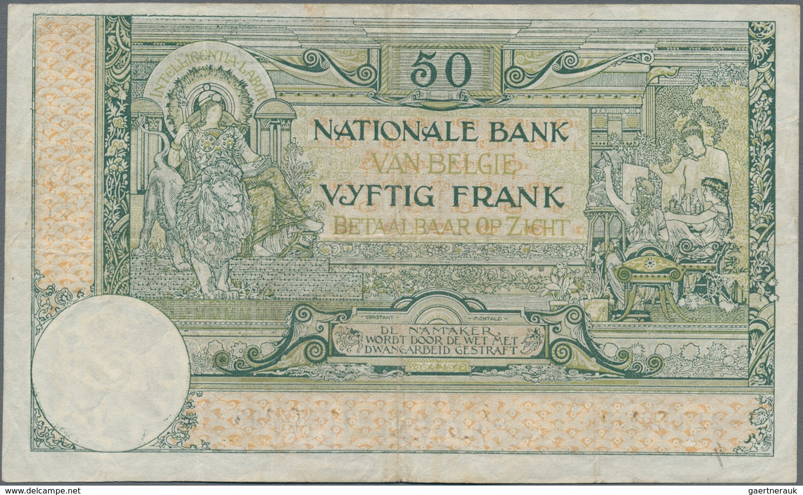 Belgium / Belgien: Pair With 20 Francs 1905 P.62d (F/F-) And 50 Francs 1919 P.68b (VF). (2 Pcs.) - Sonstige & Ohne Zuordnung