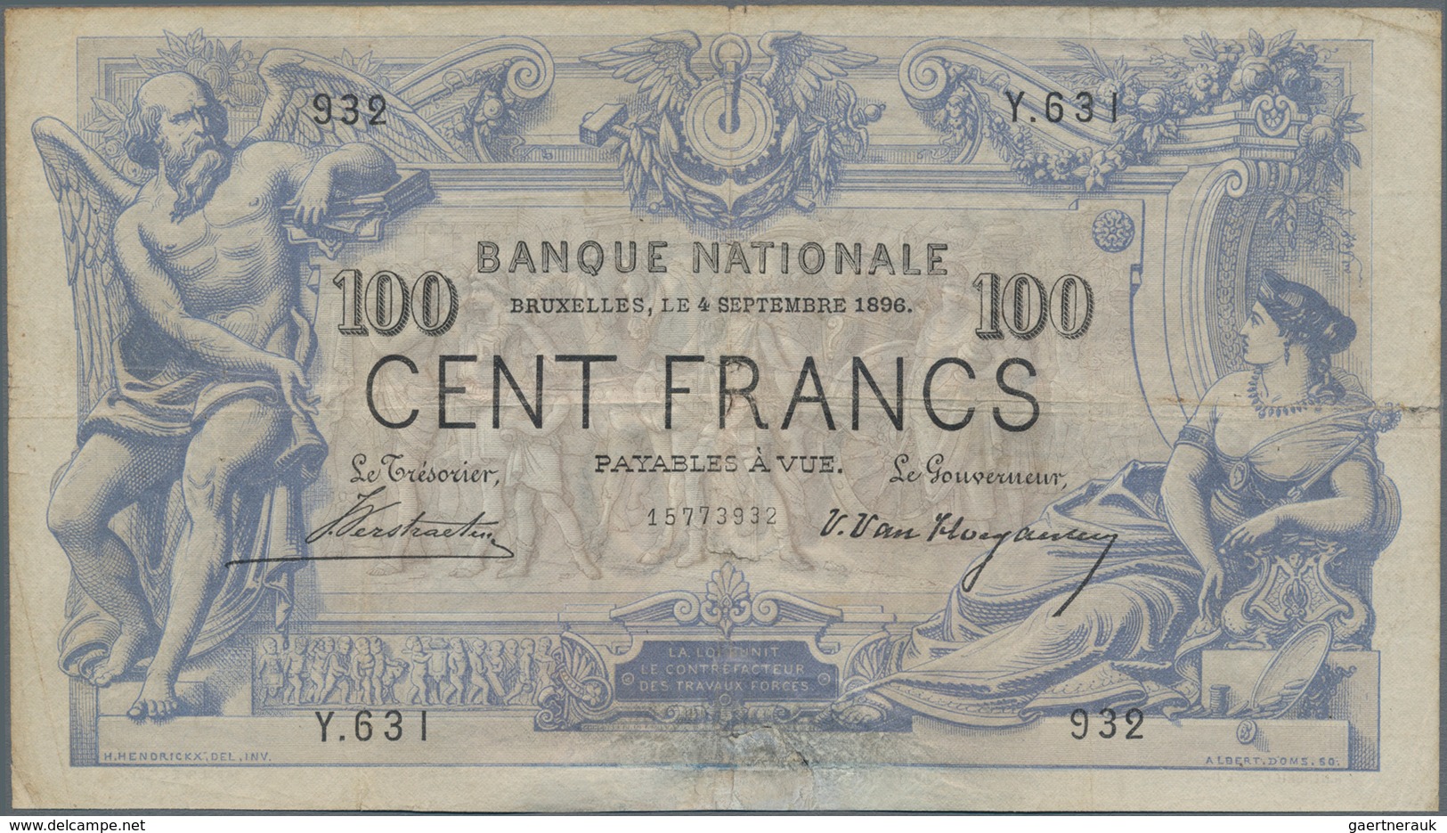 Belgium / Belgien: Banque Nationale 100 Francs 1896, P.64, Extraordinary Rare Banknote In Still Grea - Otros & Sin Clasificación