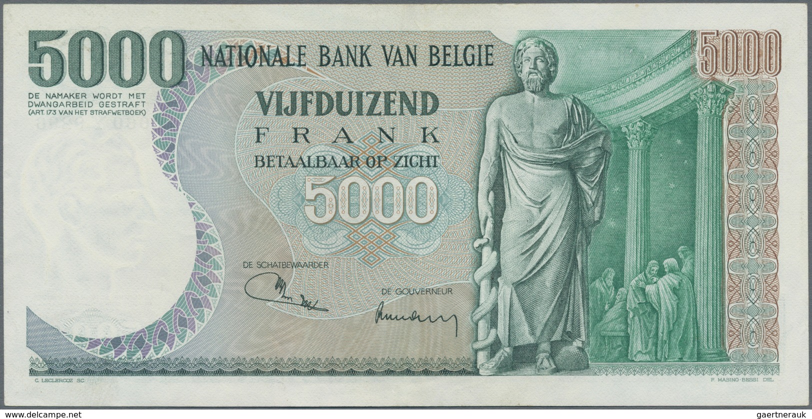 Belgium / Belgien: 5000 Francs ND(1971-77), P.137, Excellent Condition With Soft Vertical Bend At Ce - Sonstige & Ohne Zuordnung