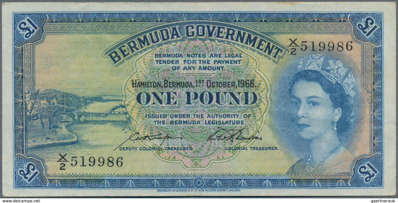 Bermuda: Bermuda Government 1 Pound 1966, P.20d, Still Strong Paper And Bright Colors, Just Some Fol - Bermuda