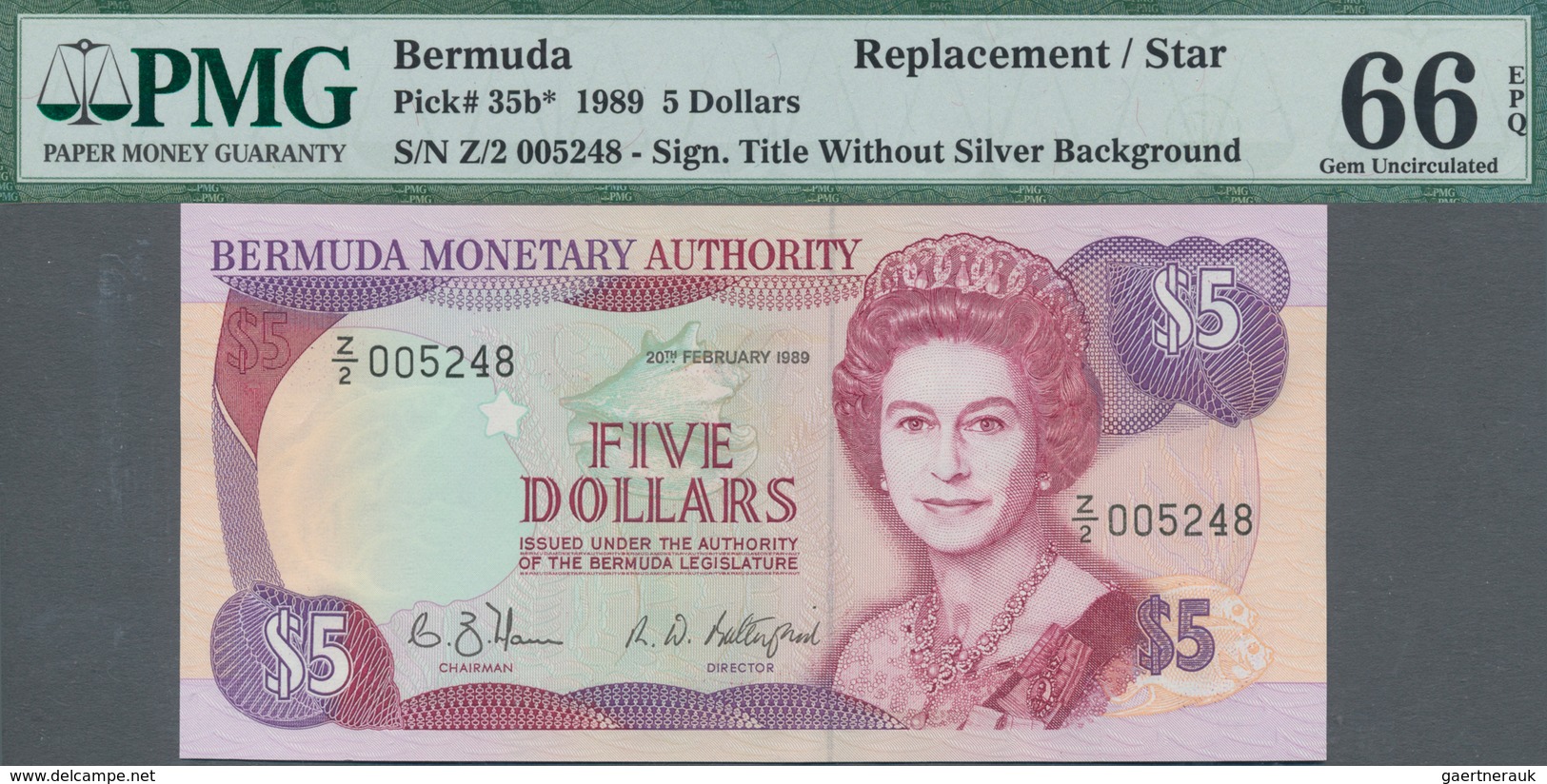 Bermuda: Group Of 5 Banknotes 5 Dollars 1989 REPLACEMENT, P.35b With Prefix "Z" In UNC Condition, Al - Bermuda