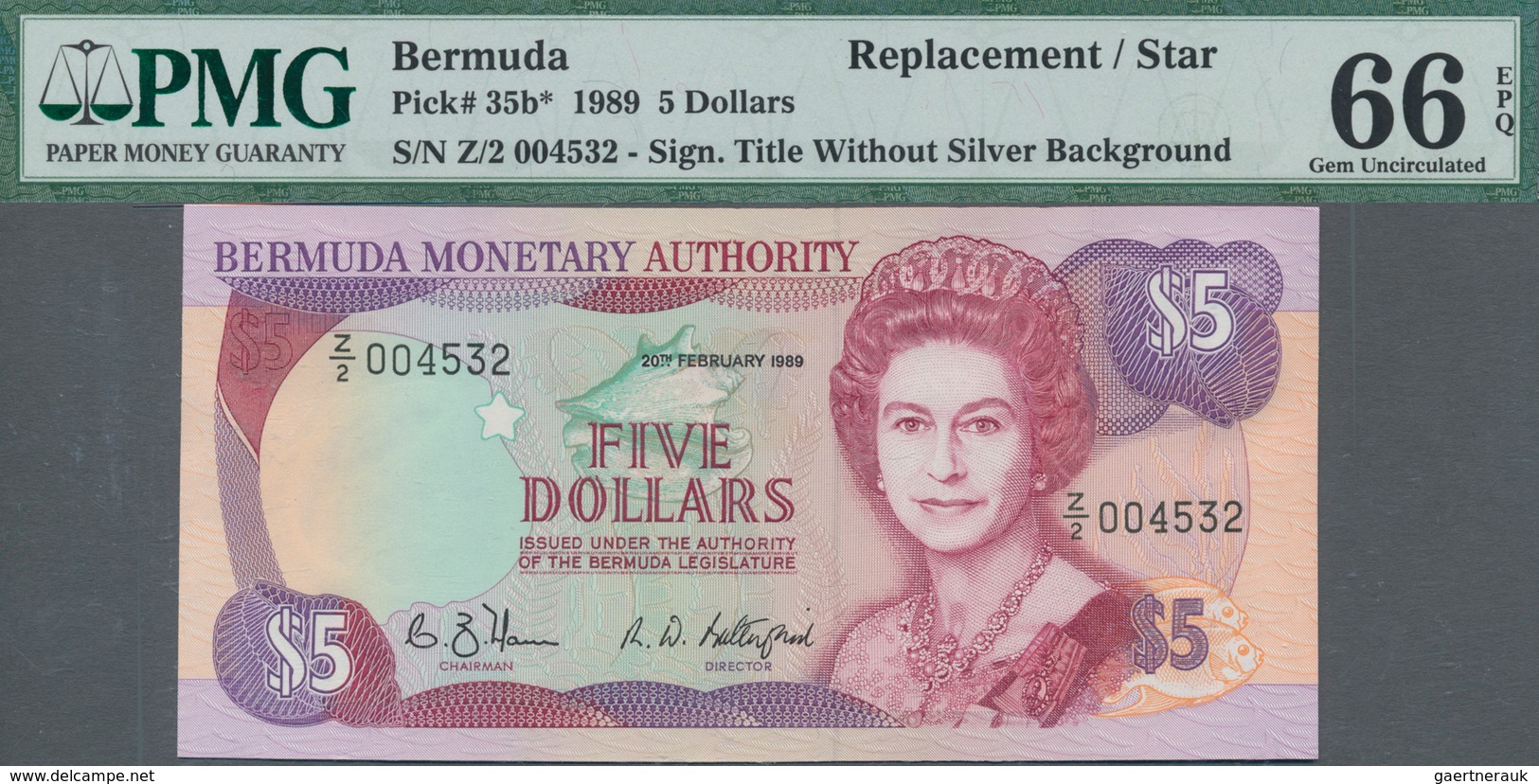 Bermuda: Group Of 5 Banknotes 5 Dollars 1989 REPLACEMENT, P.35b With Prefix "Z" In UNC Condition, Al - Bermuda