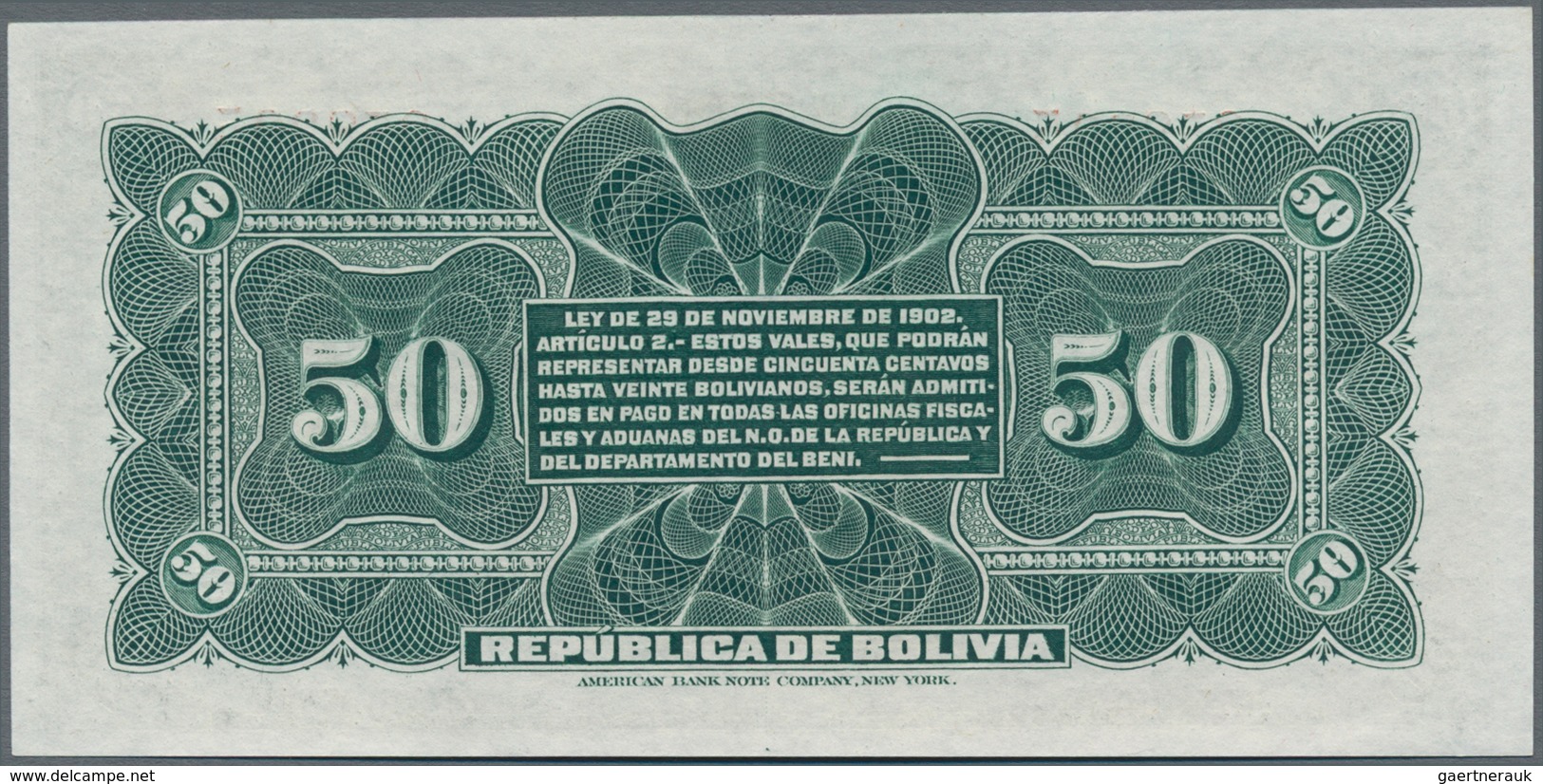 Bolivia / Bolivien: Very Nice Group With 8 Banknotes Comprising 50 Centavos 1902 P.91 (UNC), 1 Boliv - Bolivië