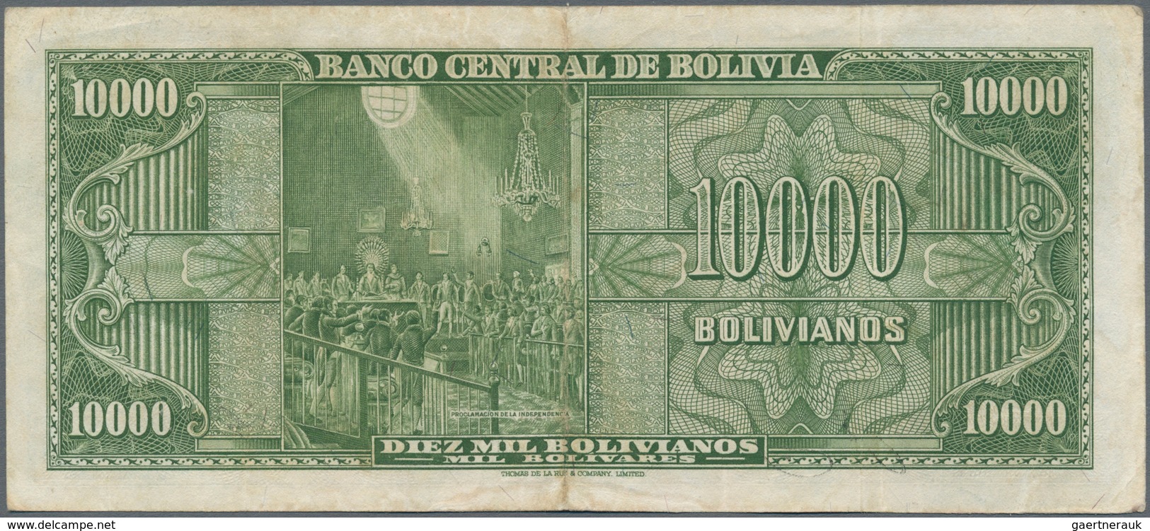 Bolivia / Bolivien: 10.000 Bolivares 1945, P.146, Lightly Stained Paper With A Few Folds. Condition: - Bolivien