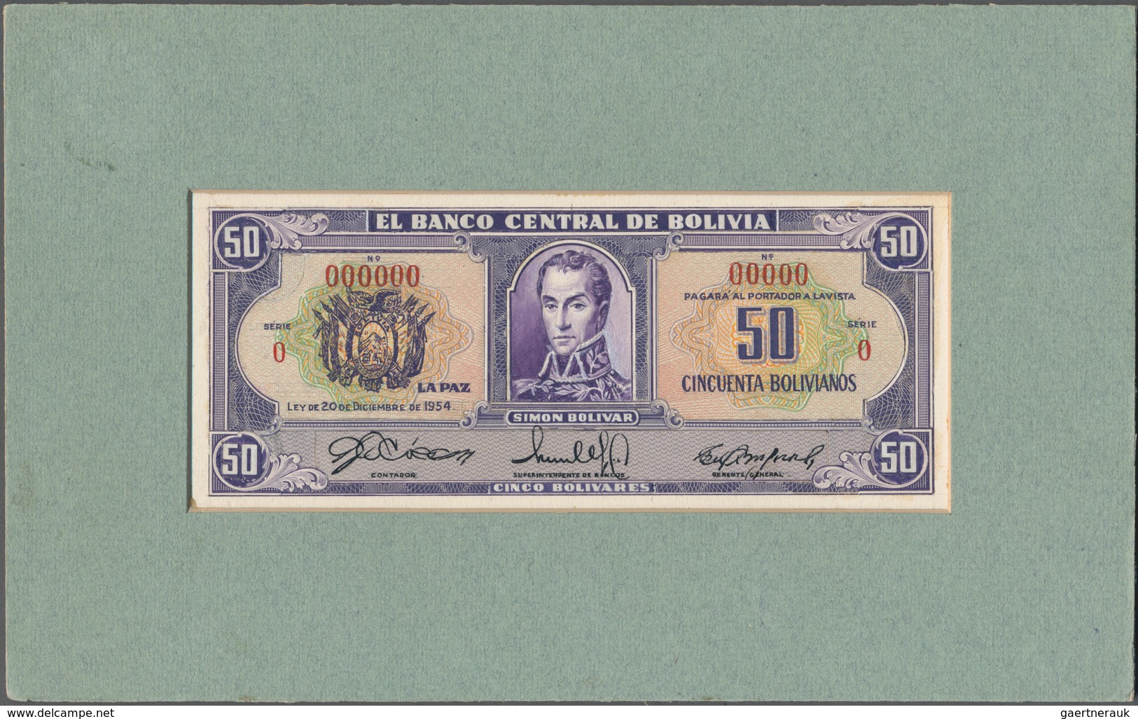 Bolivia / Bolivien: El Banco Central De Bolivia Design Proof Of 50 Bolivares For An Unissued Series - Bolivia