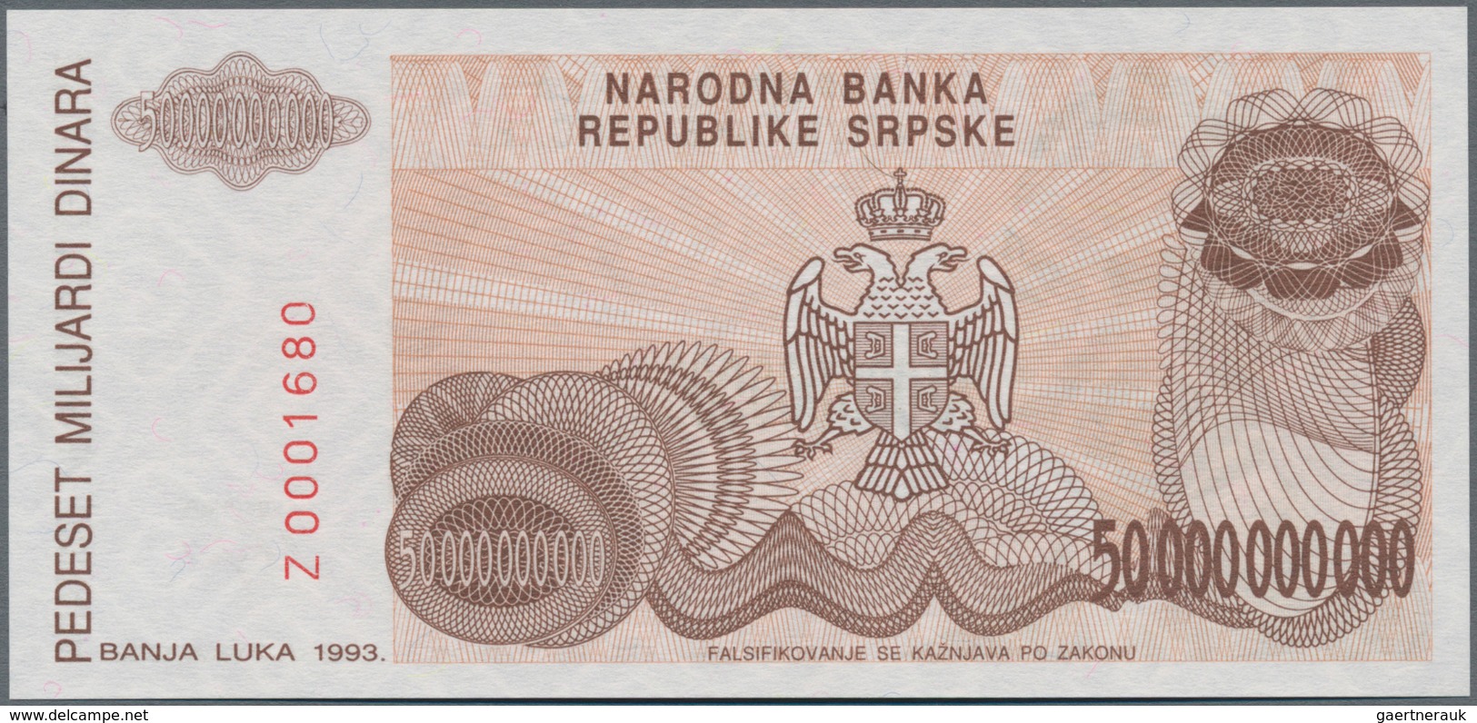 Bosnia & Herzegovina / Bosnien & Herzegovina: Pair With 10.000.000.000 And 50.000.000.000 Dinara 199 - Bosnia Y Herzegovina