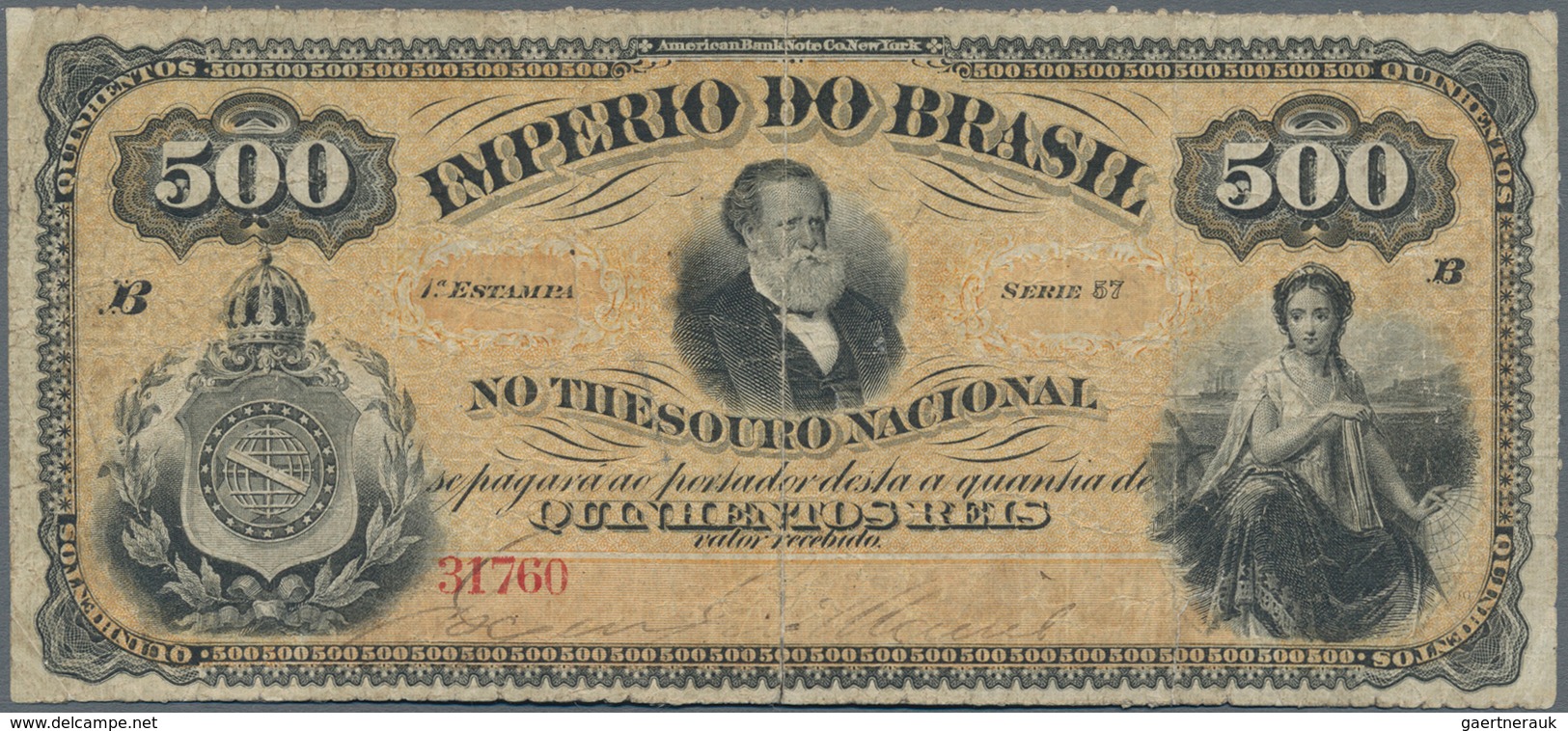 Brazil / Brasilien: Imperio Do Brasil 500 Reis ND(1874), P.A242, Still Nice And Rare With A Few Smal - Brasil