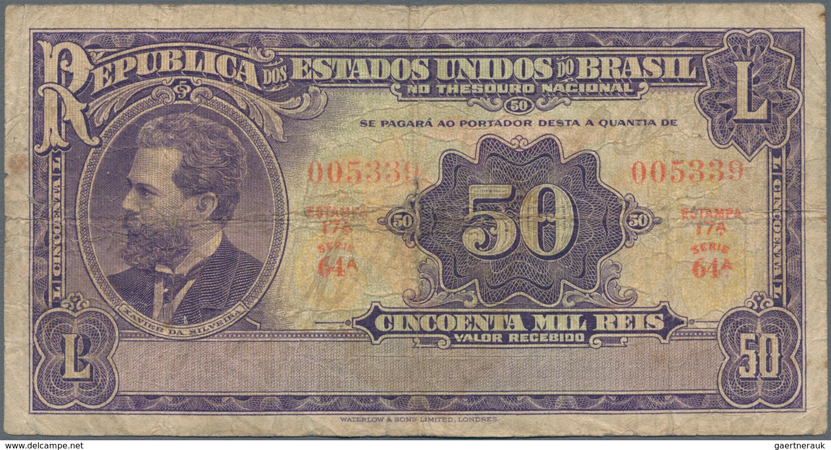 Brazil / Brasilien: Lot With 3 Banknotes Containing 1 Mil Reis ND(1921) P.8 (VF), 50 Mil Reis ND(193 - Brazilië