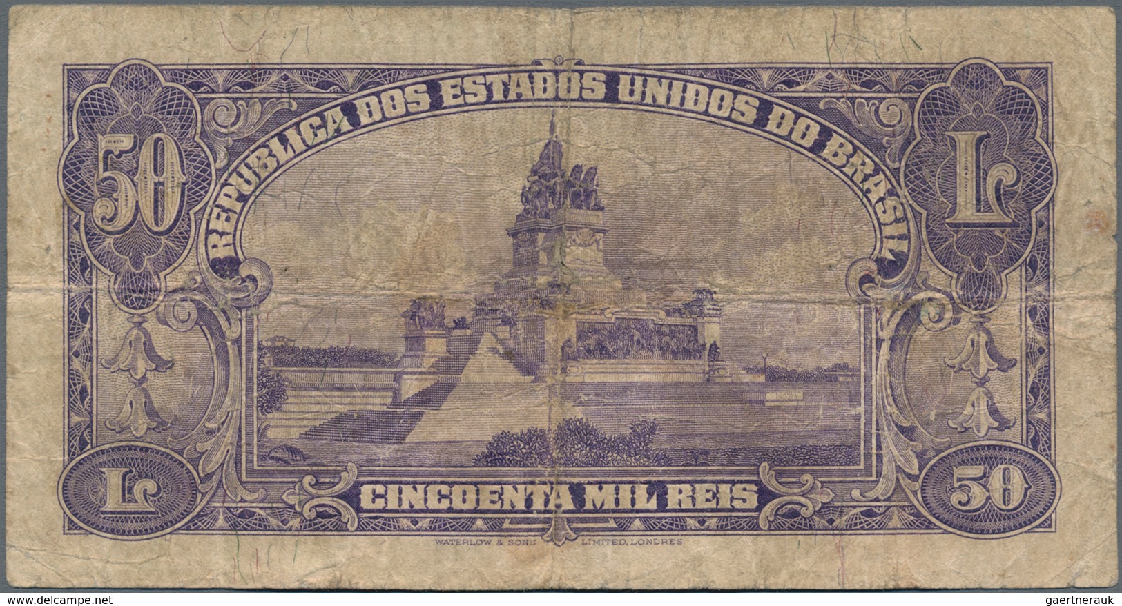 Brazil / Brasilien: Lot With 3 Banknotes Containing 1 Mil Reis ND(1921) P.8 (VF), 50 Mil Reis ND(193 - Brasil