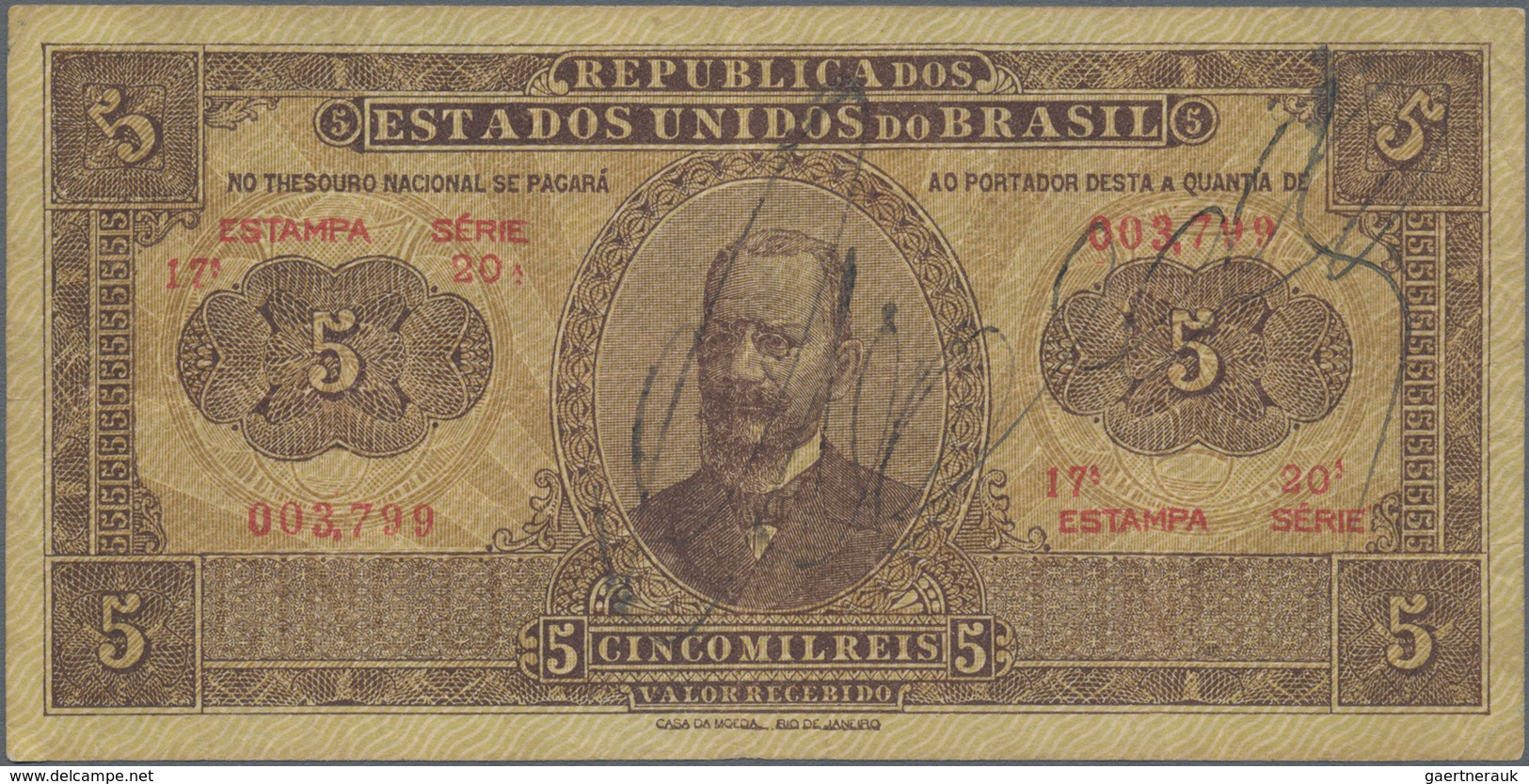 Brazil / Brasilien: Nice Group With 3 Banknotes Comprising República Dos Estados Unidos Do Brasil 5 - Brasil