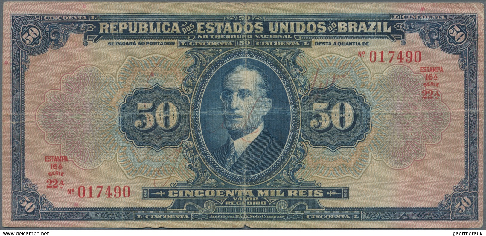 Brazil / Brasilien: República Dos Estados Unidos Do Brasil 50 Mil Reis ND(1915), P.58, Small Margin - Brasil