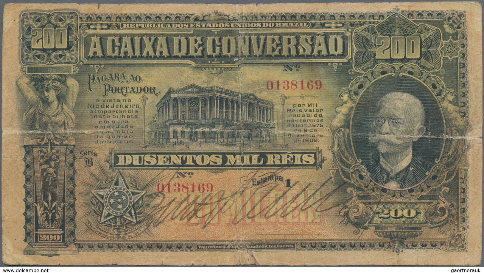 Brazil / Brasilien: Caixa De Conversão 200 Mil Reis 1906, P.98, Beautiful And Highly Rare Note, Stil - Brasil