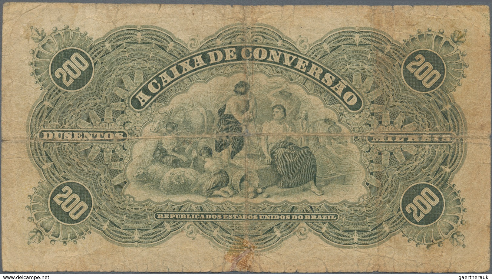 Brazil / Brasilien: Caixa De Conversão 200 Mil Reis 1906, P.98, Beautiful And Highly Rare Note, Stil - Brazilië