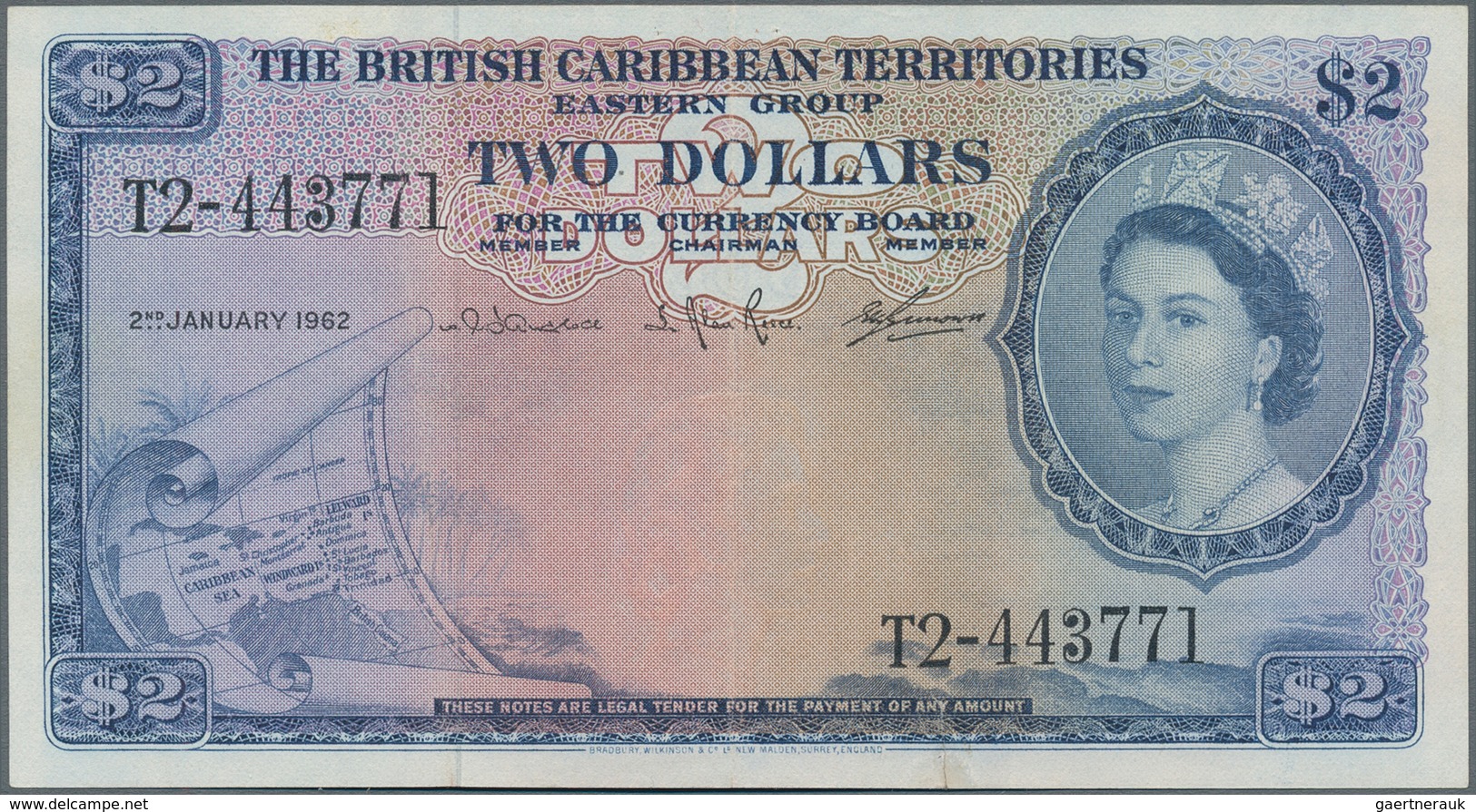 British Caribbean Territories: 2 Dollars January 2nd 1962, P.8c, Still Nice With Fresh Colors, Obvio - Sonstige – Amerika