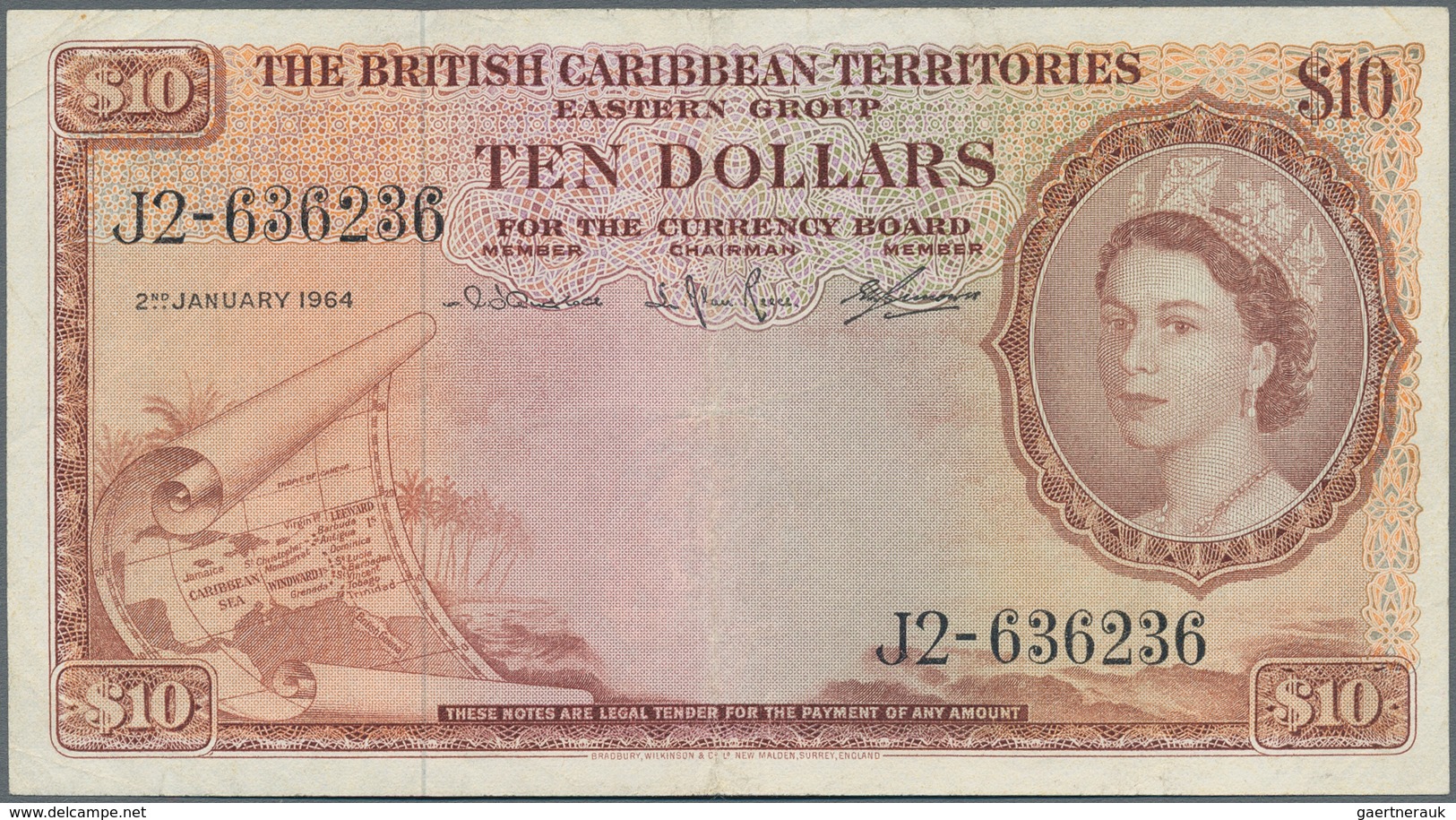 British Caribbean Territories: 10 Dollars January 2nd 1964, P.10c, Key Note Of This Series In Great - Andere - Amerika