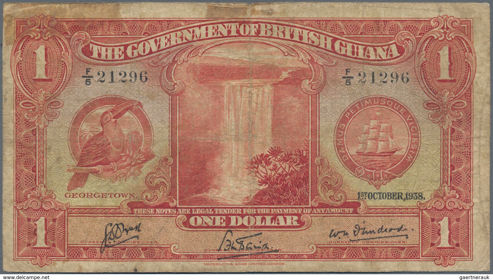 British Guiana / Britisch Guayana: The Government Of British Guiana 1 Dollar 1938, P.12b, Repaired P - Guyana