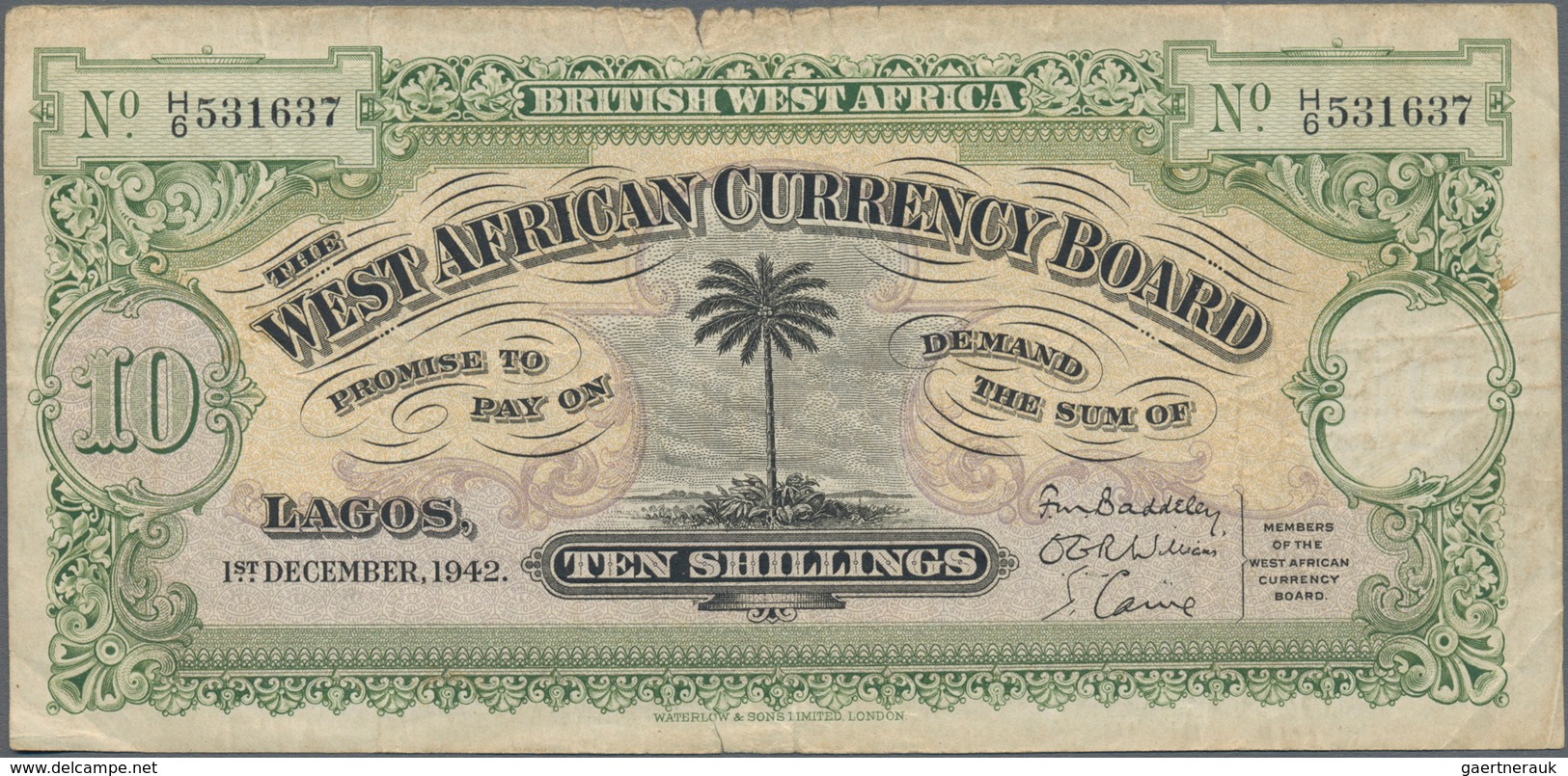 British West Africa: Lot With 3 Banknotes Of The West African Currency Board Containing 10 Shillings - Sonstige – Afrika