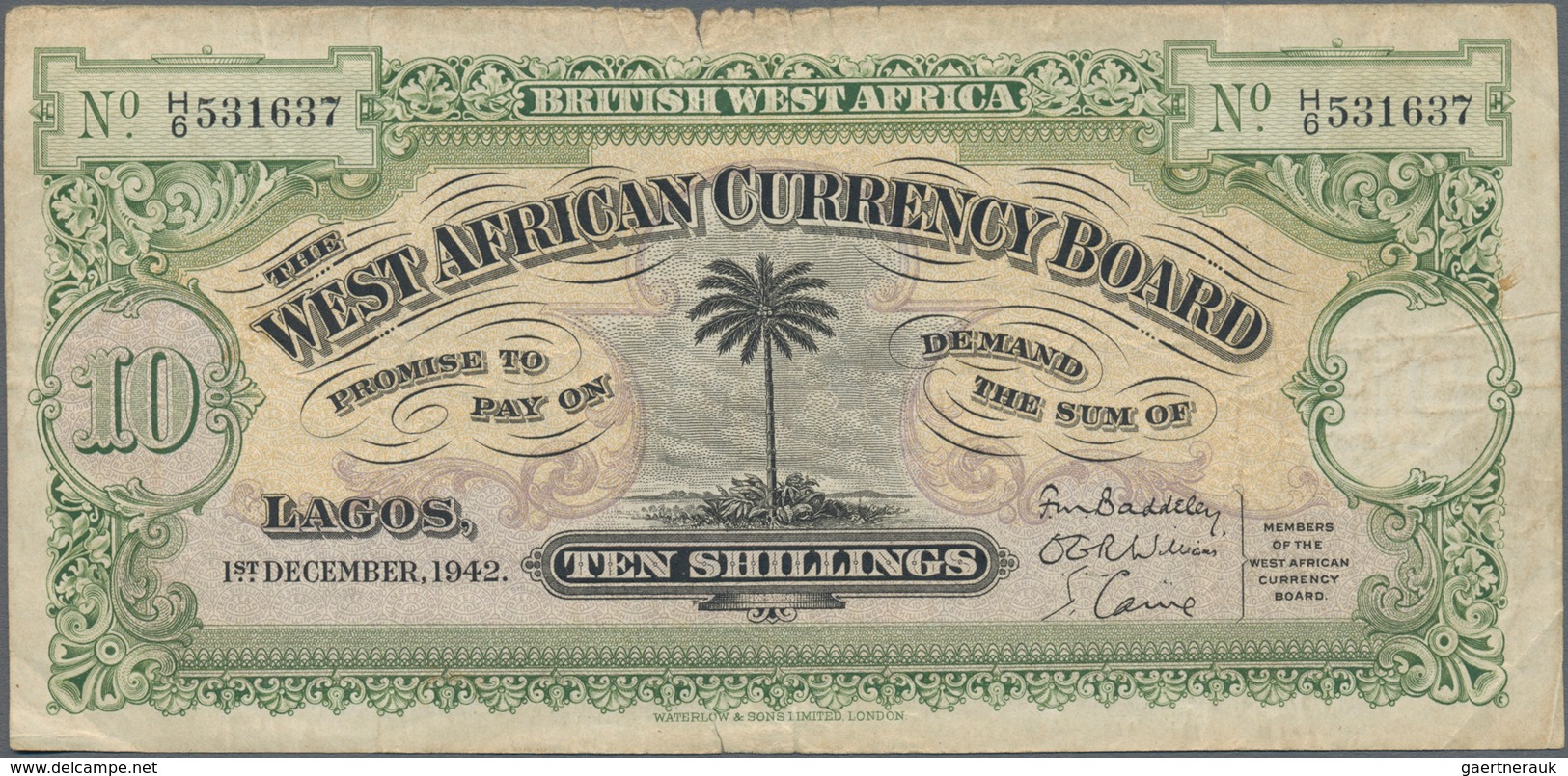 British West Africa: Lot With 3 Banknotes Of The West African Currency Board Containing 10 Shillings - Andere - Afrika