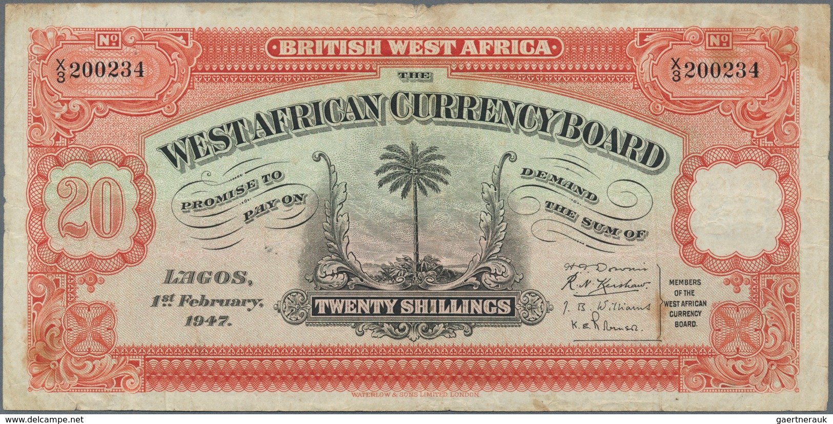 British West Africa: Set Of 2 Banknotes West African Currency Board Containing 20 Shillings 1947 P. - Otros – Africa
