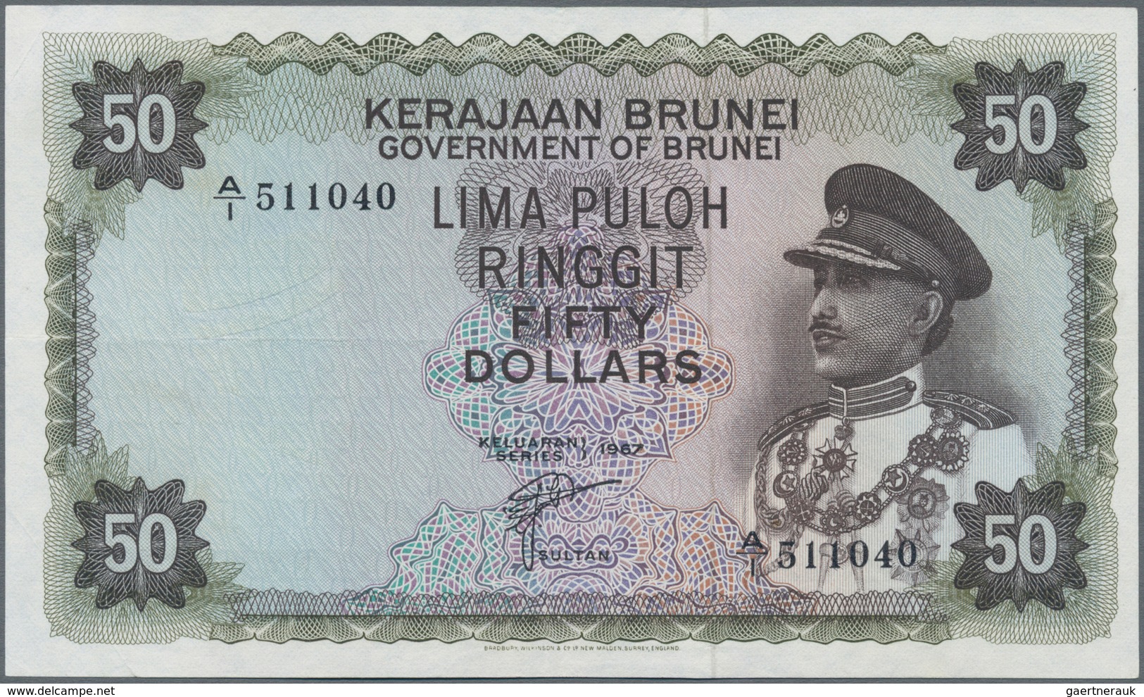 Brunei: 50 Ringgit 1967, P.4, Great Condition With Horizontal And Vertical Fold, Otherwise Crisp Pap - Brunei