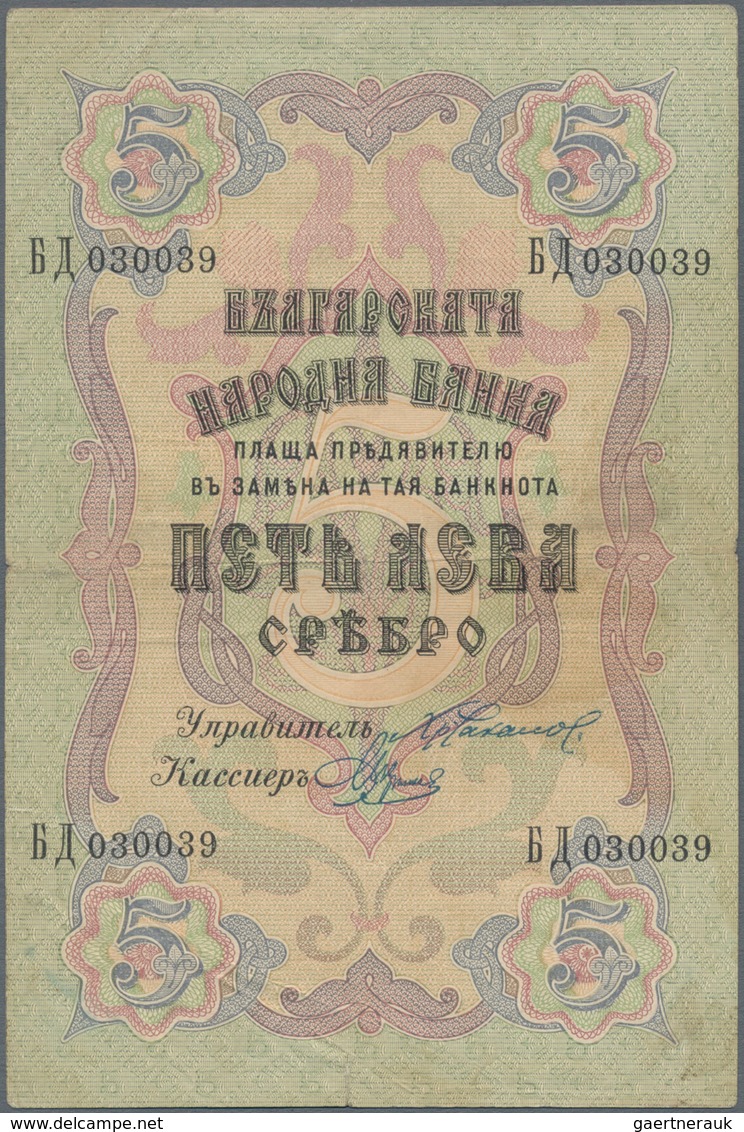 Bulgaria / Bulgarien: Pair With 5 Leva Srebro ND(1909) P.2b (F+ With Small Tear) And 10 Leva Srebro - Bulgarien