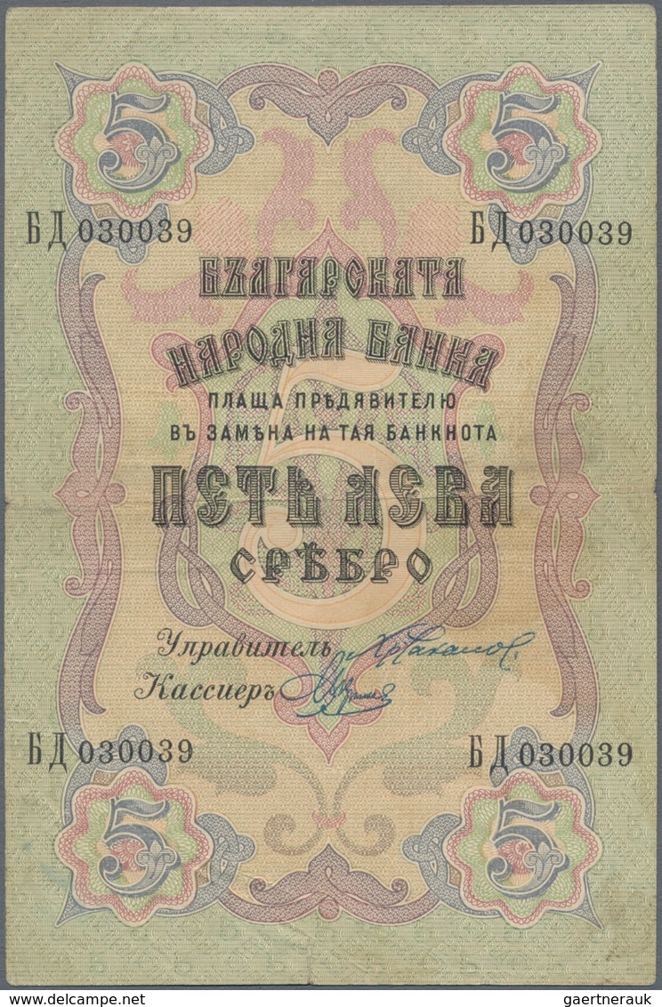 Bulgaria / Bulgarien: Pair With 5 Leva Srebro ND(1909) P.2b (F+ With Small Tear) And 10 Leva Srebro - Bulgarije