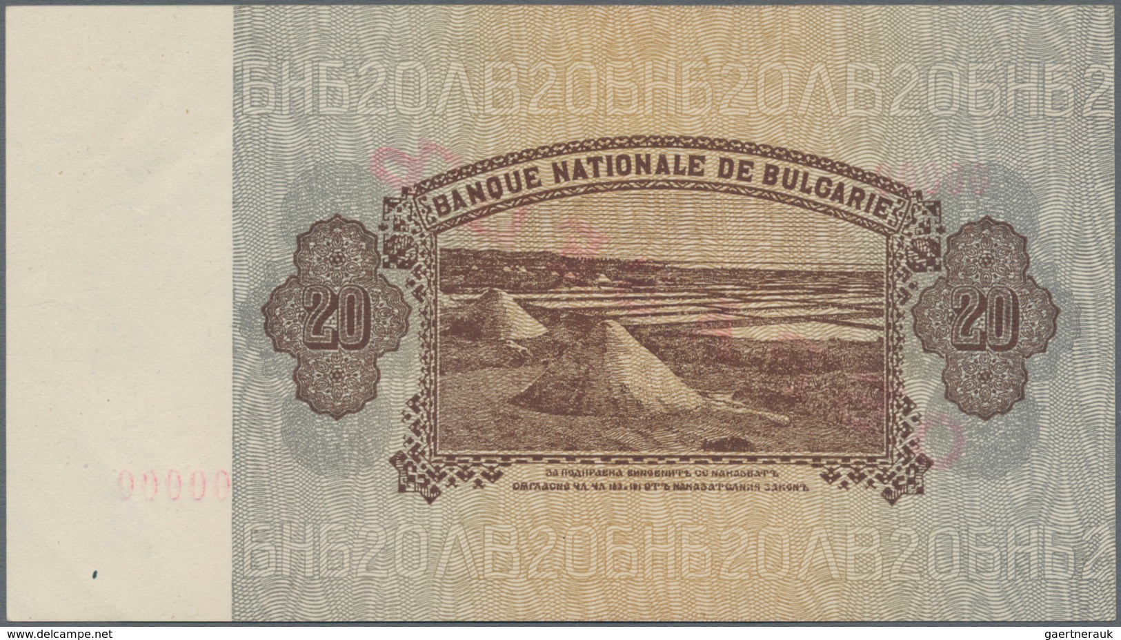 Bulgaria / Bulgarien: 20 Leva 1928 SPECIMEN, P.49As, Almost Perfect With A Few Tiny Creases At Lower - Bulgarien