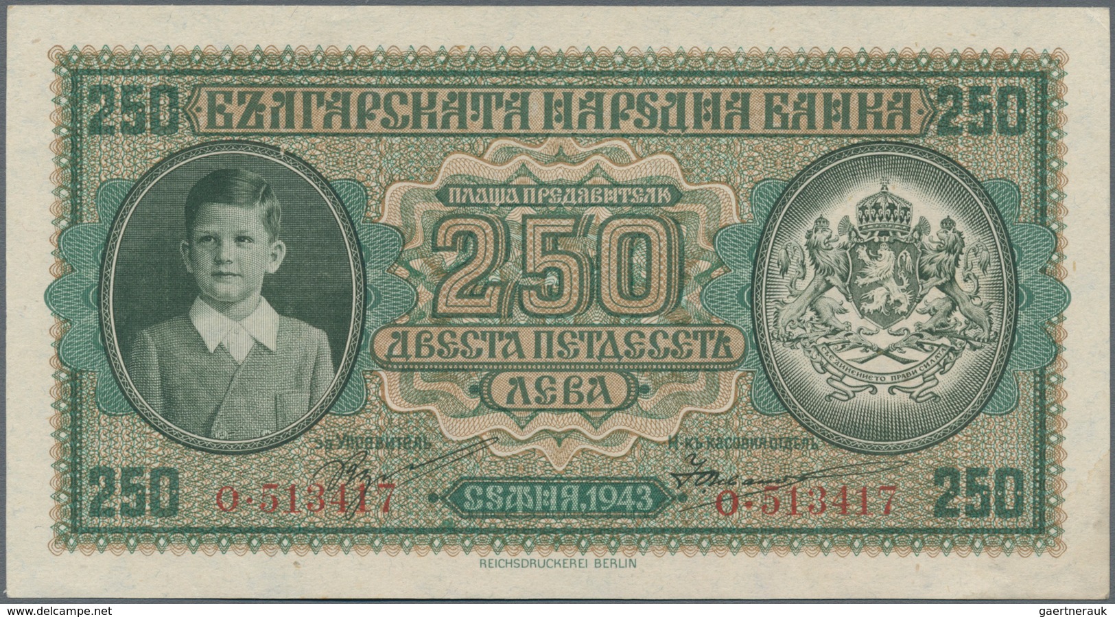 Bulgaria / Bulgarien: Pair With 250 Leva 1943 P.65 (XF+) And 500 Leva 1943 P.66 (VF). (2 Pcs.) - Bulgaria