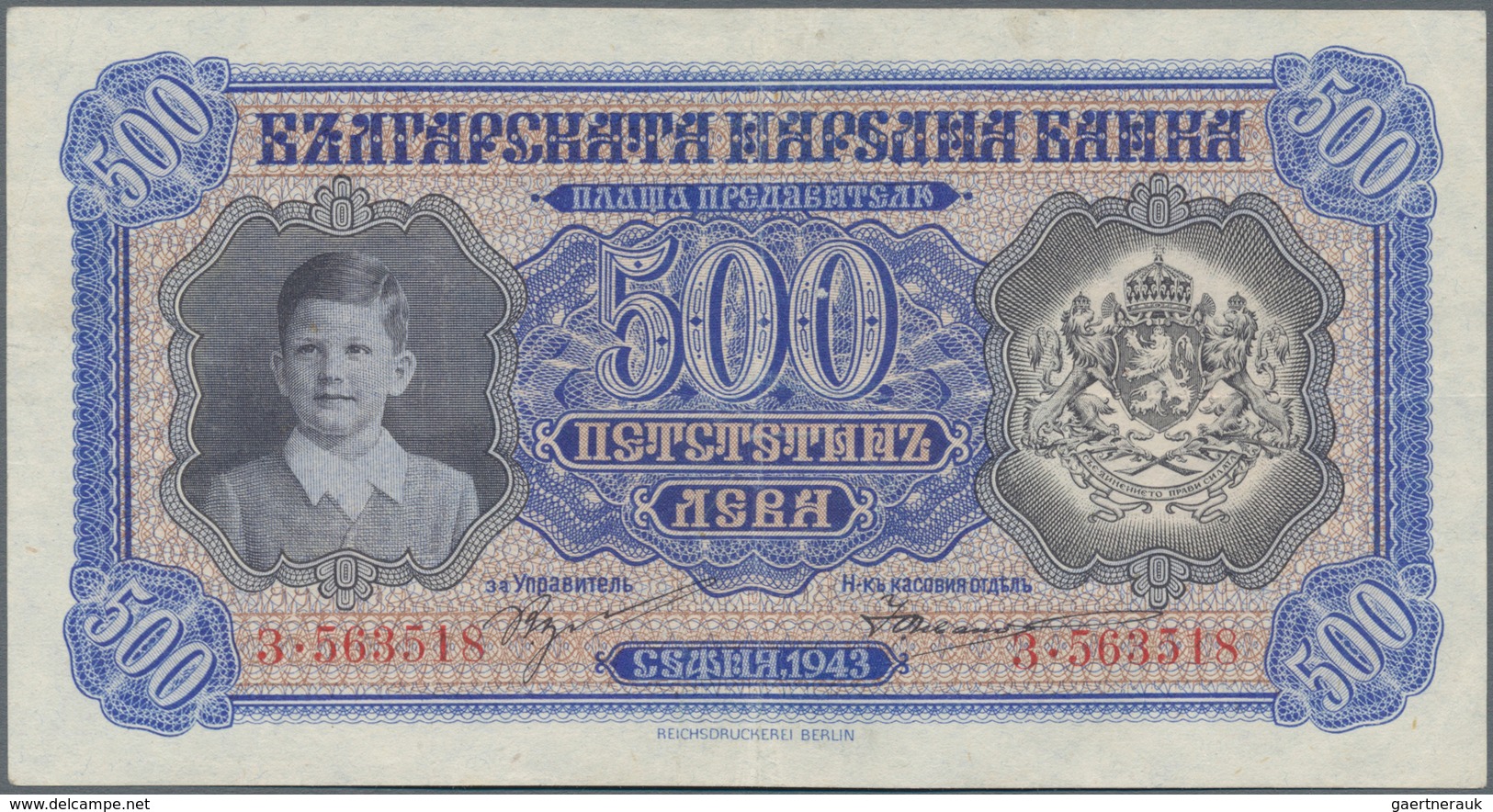 Bulgaria / Bulgarien: Pair With 250 Leva 1943 P.65 (XF+) And 500 Leva 1943 P.66 (VF). (2 Pcs.) - Bulgaria