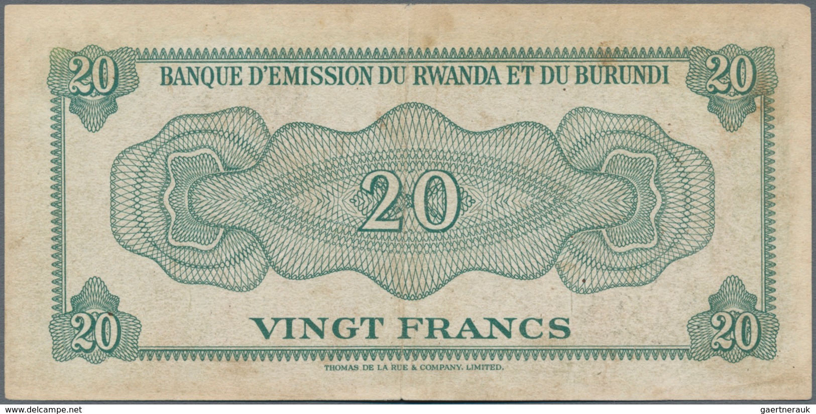 Burundi: Banque D'Émission Du Rwanda Et Du Burundi (Banque Du Royaume Du Burundi) 20 Francs 1960, P. - Burundi