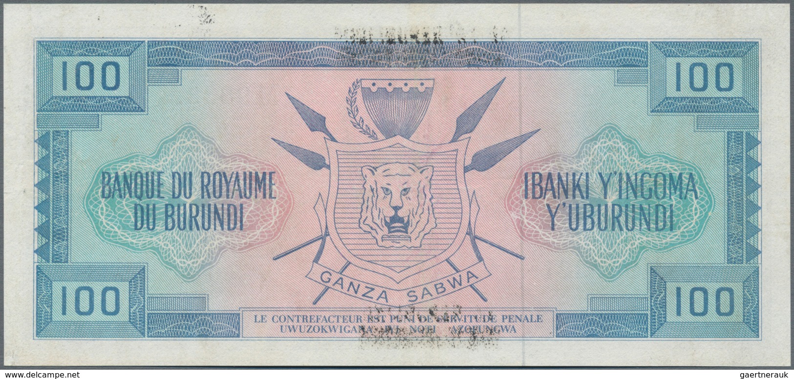 Burundi: Banque De La République Du Burundi 100 Francs 1966, P.17b, Optically A Perfect Banknote, Bu - Burundi