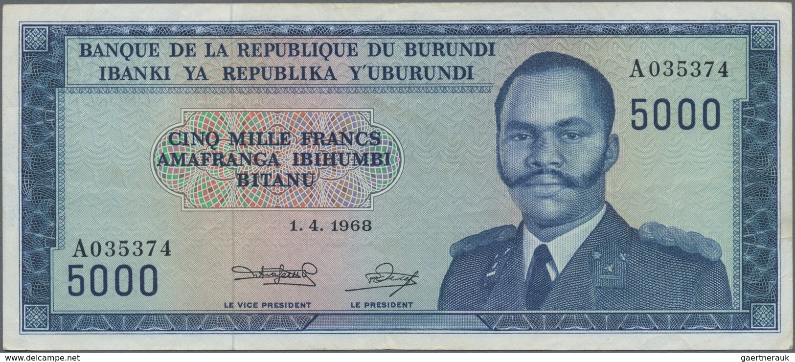Burundi: Banque Du Royaume Du Burundi 5000 Francs 1968, P.26a, Still Great Original Shape With A Few - Burundi