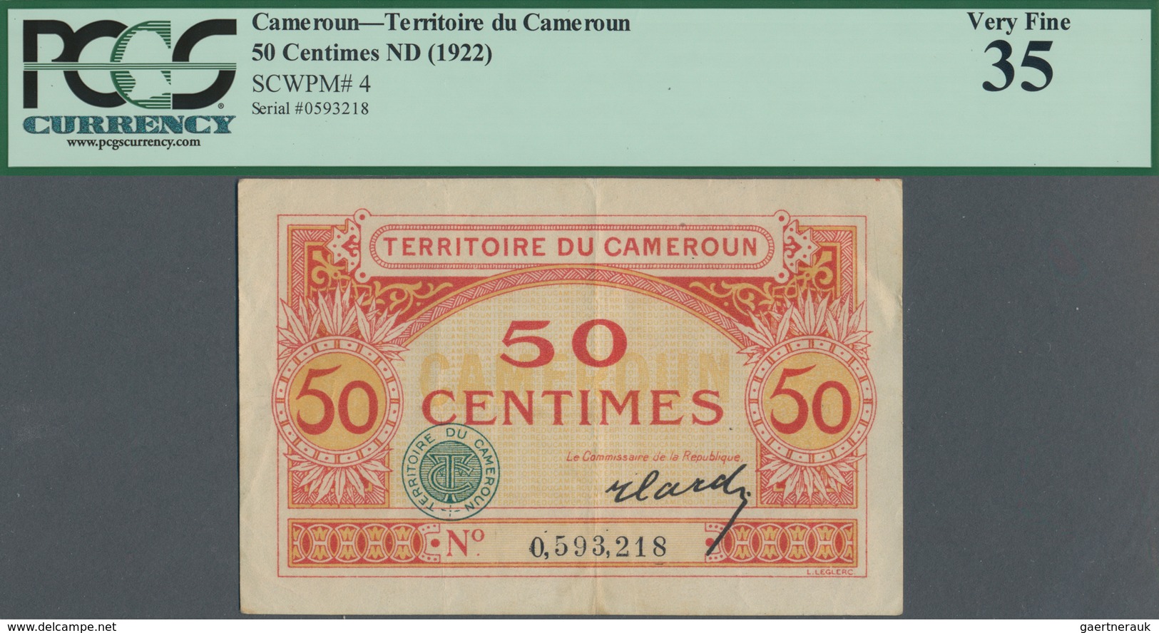 Cameroon / Kamerun: Territoire Du Cameroun - Commissaire De La République 50 Centimes ND(1922), P.4, - Camerún