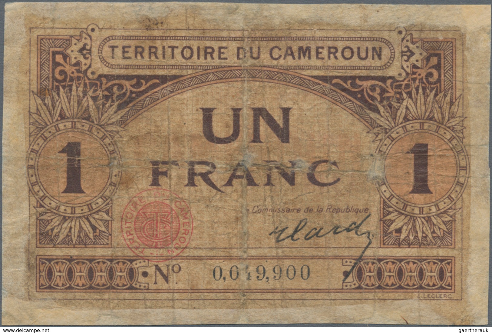 Cameroon / Kamerun: Territoire Du Cameroun 1 Franc ND(1922), P.5, Highly Rare Banknote, Almost Well - Kamerun