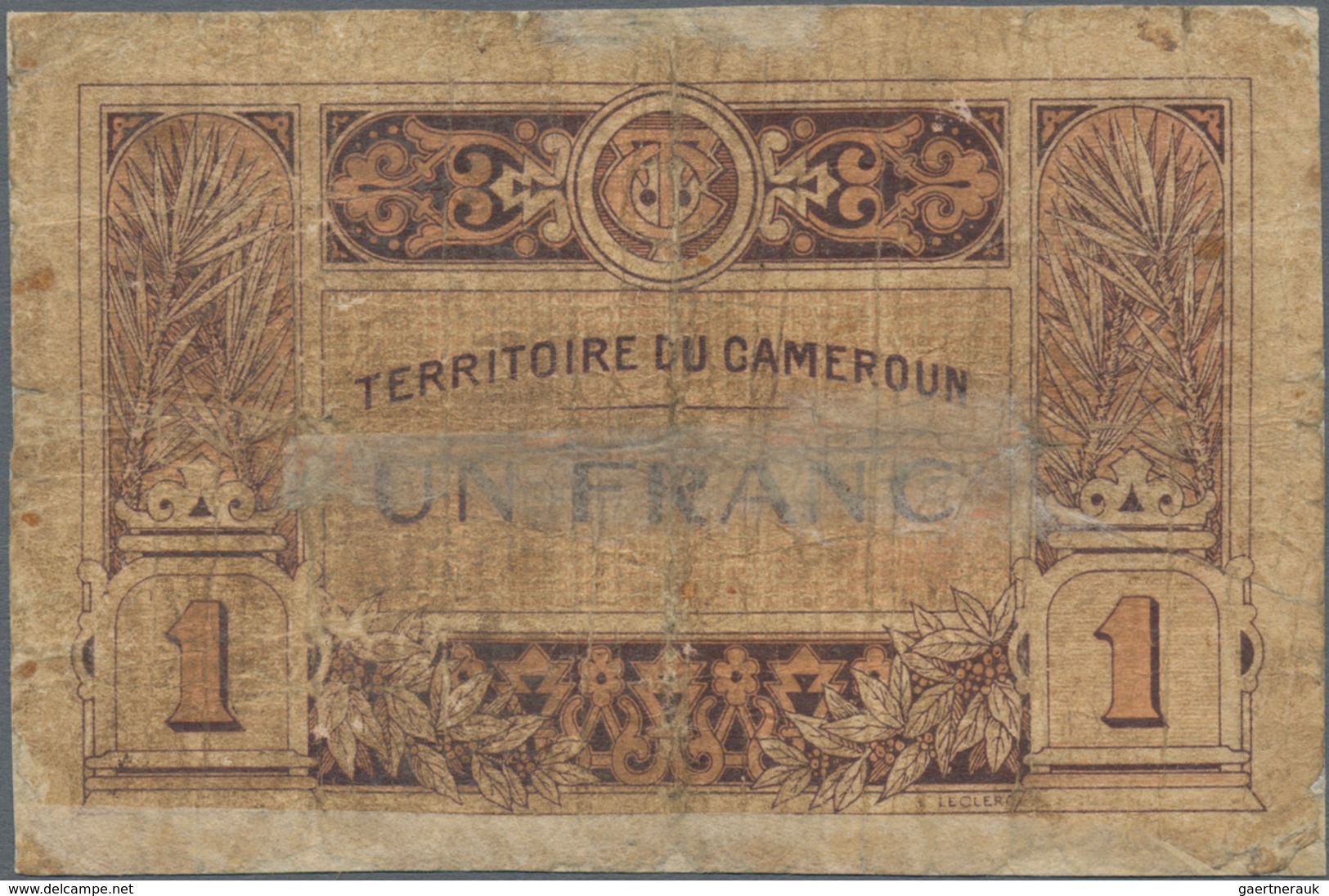 Cameroon / Kamerun: Territoire Du Cameroun 1 Franc ND(1922), P.5, Highly Rare Banknote, Almost Well - Kamerun