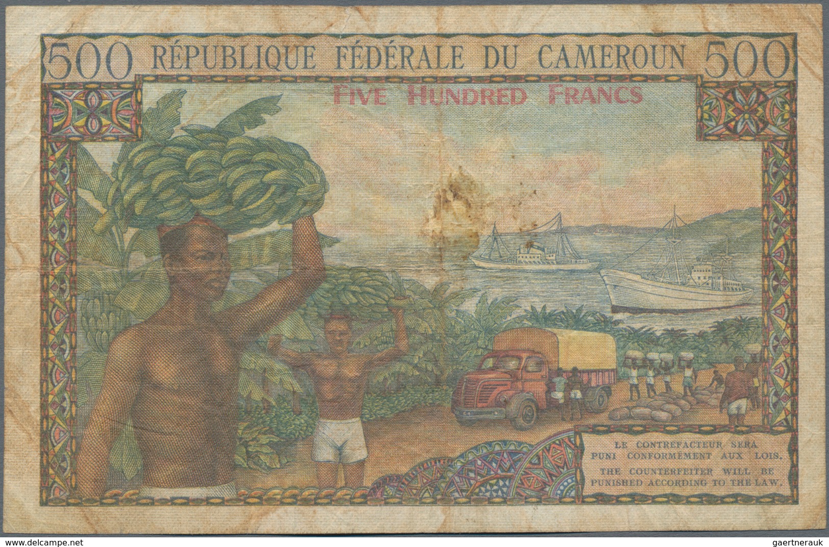 Cameroon / Kamerun: 500 Francs ND(1962), P.11, Stained Paper With Small Tear At Upper Margin And Tin - Kamerun