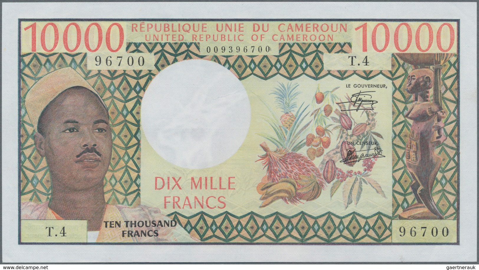 Cameroon / Kamerun: 10.000 Francs ND(1974-81), P.18b, Tiny Dint At Upper Right Corner, Otherwise Per - Kamerun