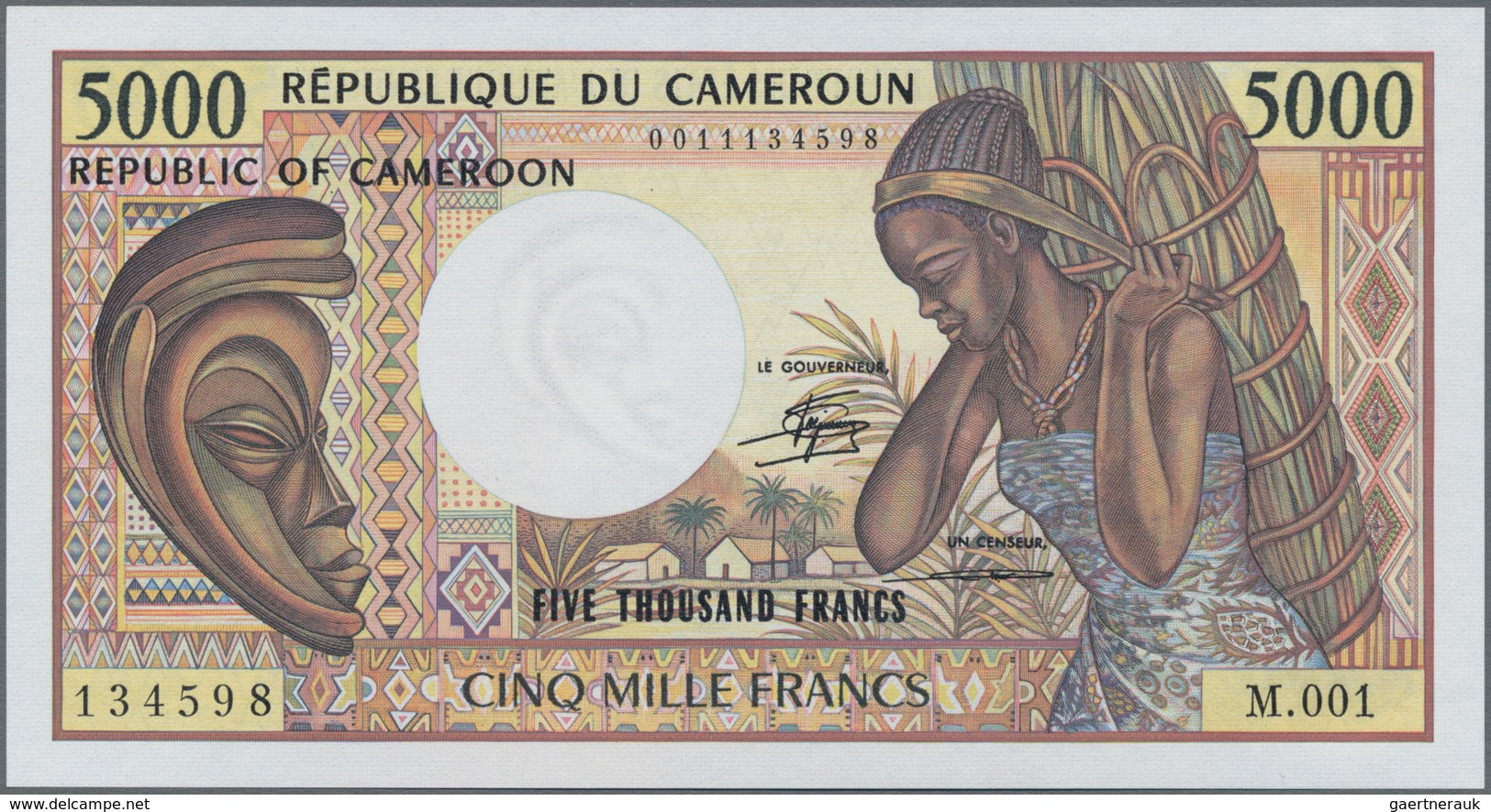 Cameroon / Kamerun: 5000 Francs ND(1984-92), P.22, Almost Perfect Condition With A Tiny Dint At Uppe - Camerún