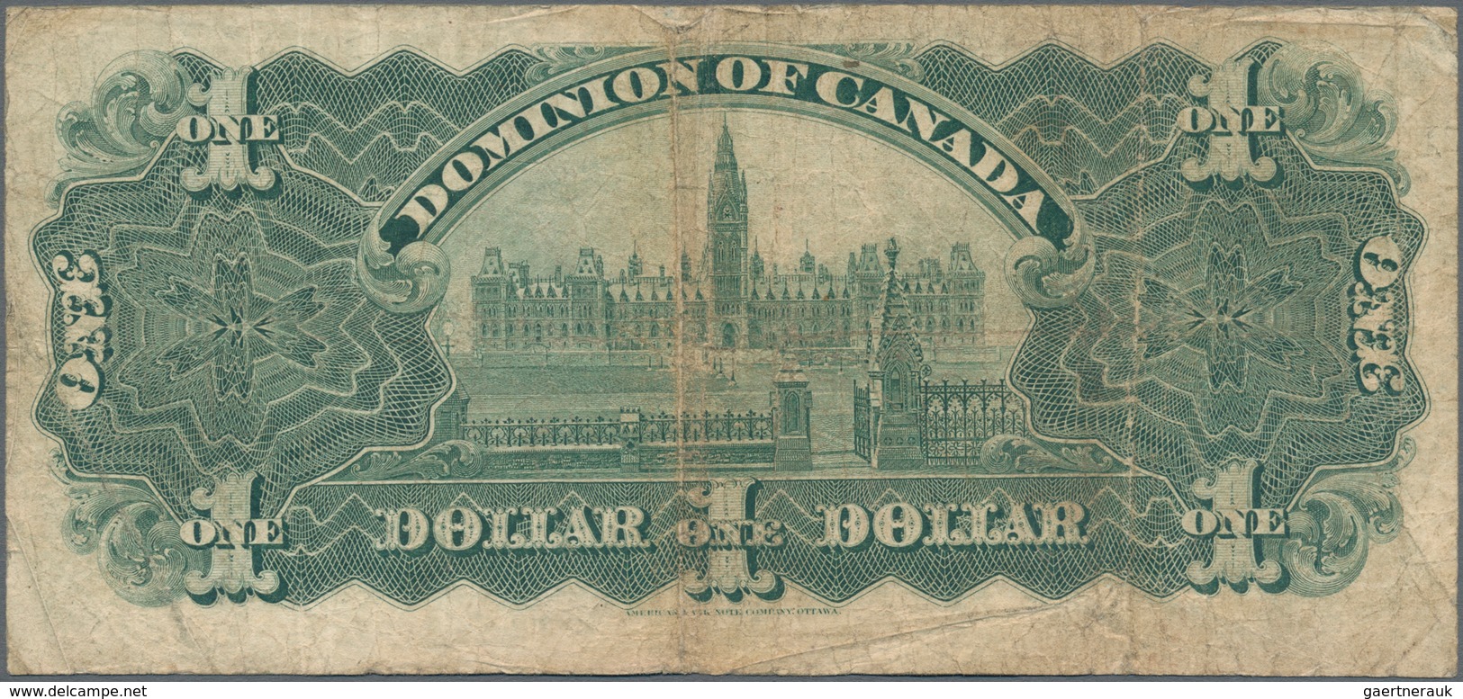 Canada: Dominion Of Canada 1 Dollar 1898, P.24, Still Intact With Several Folds And Lightly Toned Pa - Kanada