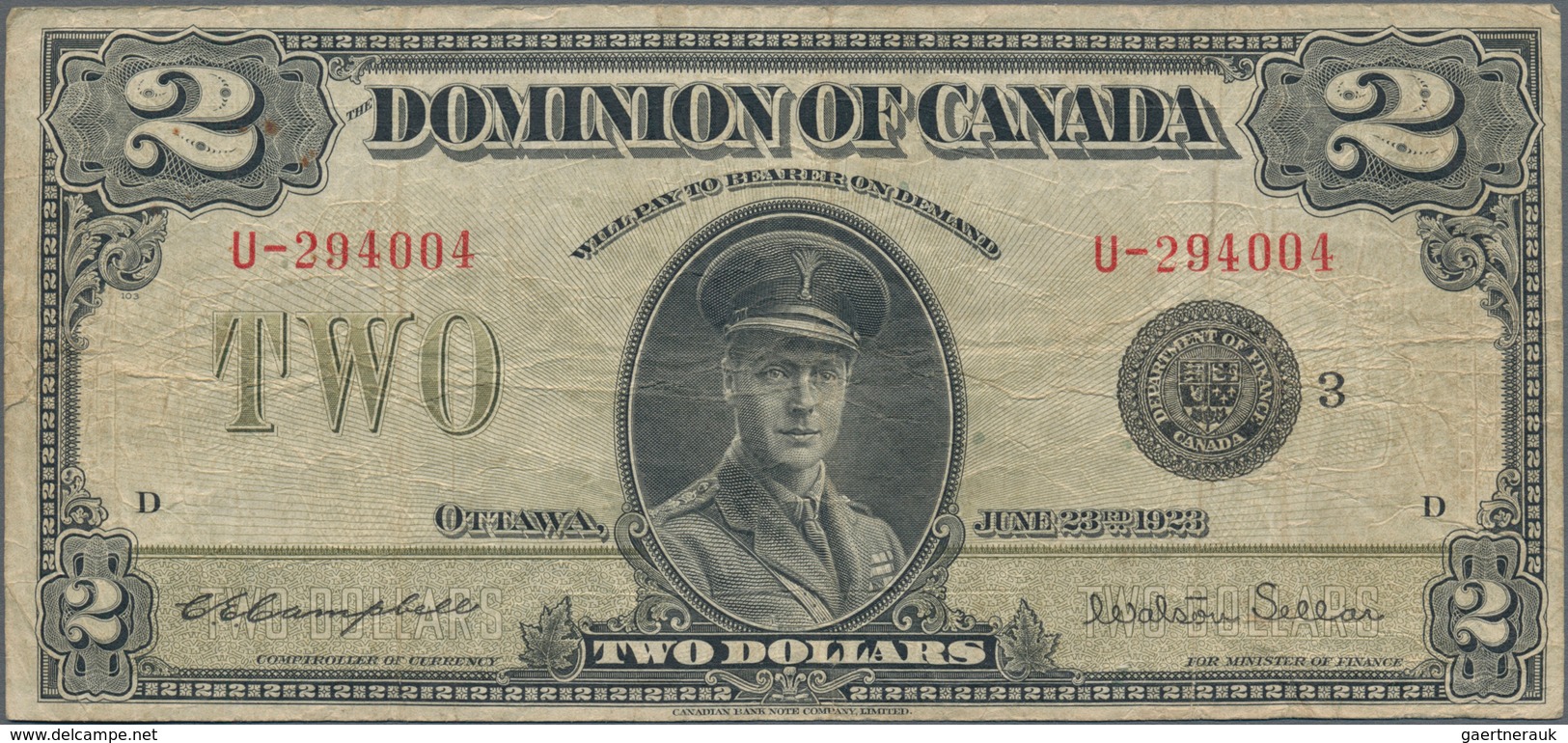 Canada: Dominion Of Canada 2 Dollars 1923, P.34j, Still Nice With A Number Of Folds And Creases And - Kanada