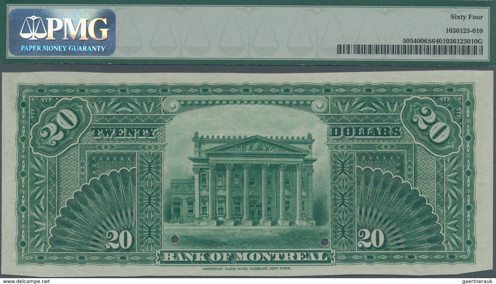 Canada: The Bank Of Montreal 20 Dollars 1891 SPECIMEN, P.S524s, Lightly Trimmed At Lower Margin, Oth - Kanada