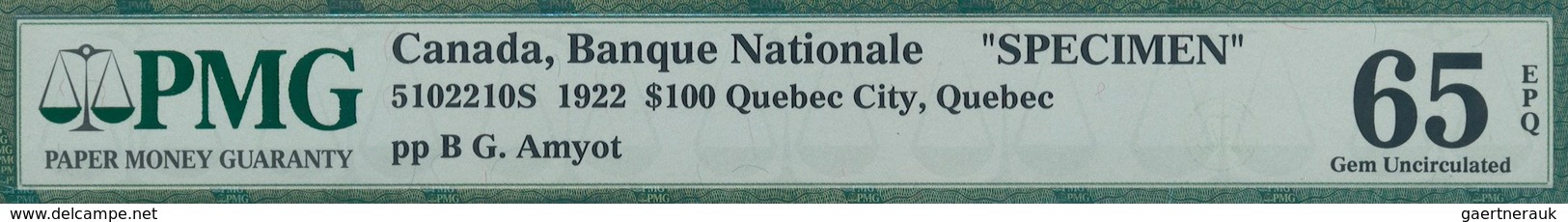 Canada: La Banque Nationale 100 Dollars 1922 SPECIMEN, P.S875s In Perfect Condition, Slightly Wavy P - Kanada