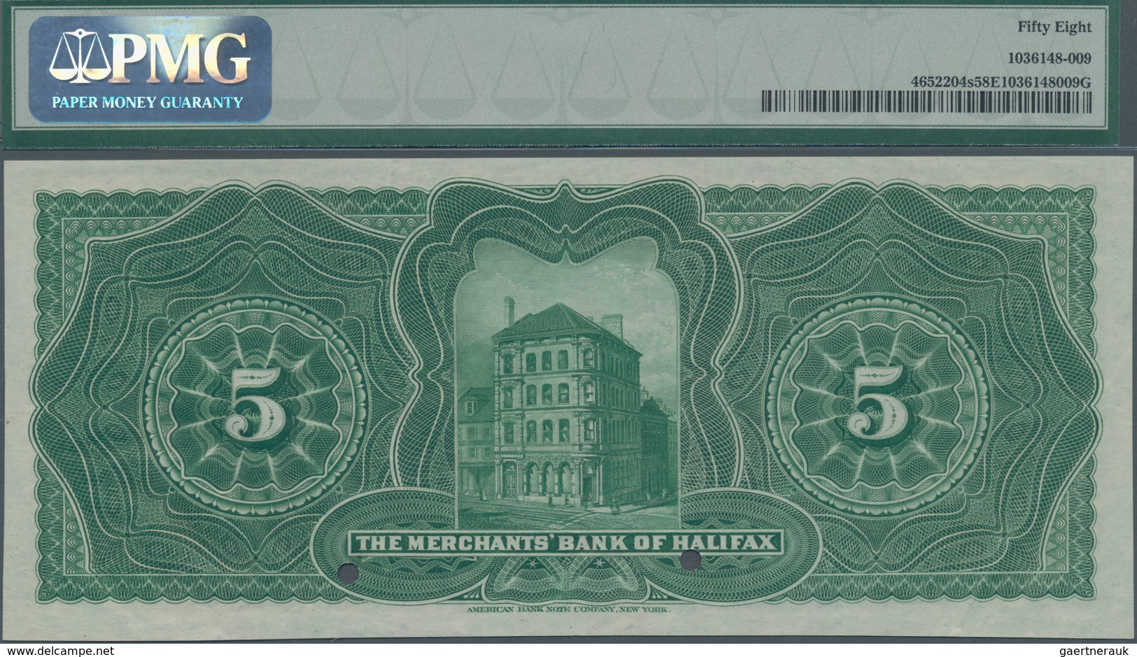 Canada: The Merchants Bank Of Halifax 5 Dollars 1896 SPECIMEN, P.S1184s, Soft Diagonal Bend At Lower - Canada