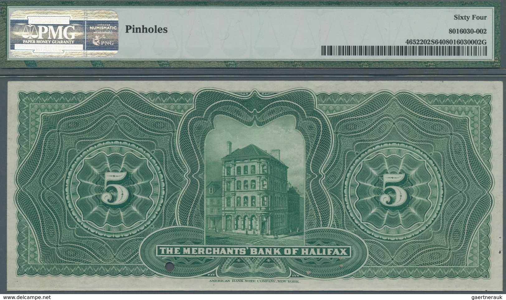 Canada: The Merchants Bank Of Halifax 5 Dollars 1894 SPECIMEN, P.S1187s, Some Pinholes At Lower Left - Kanada