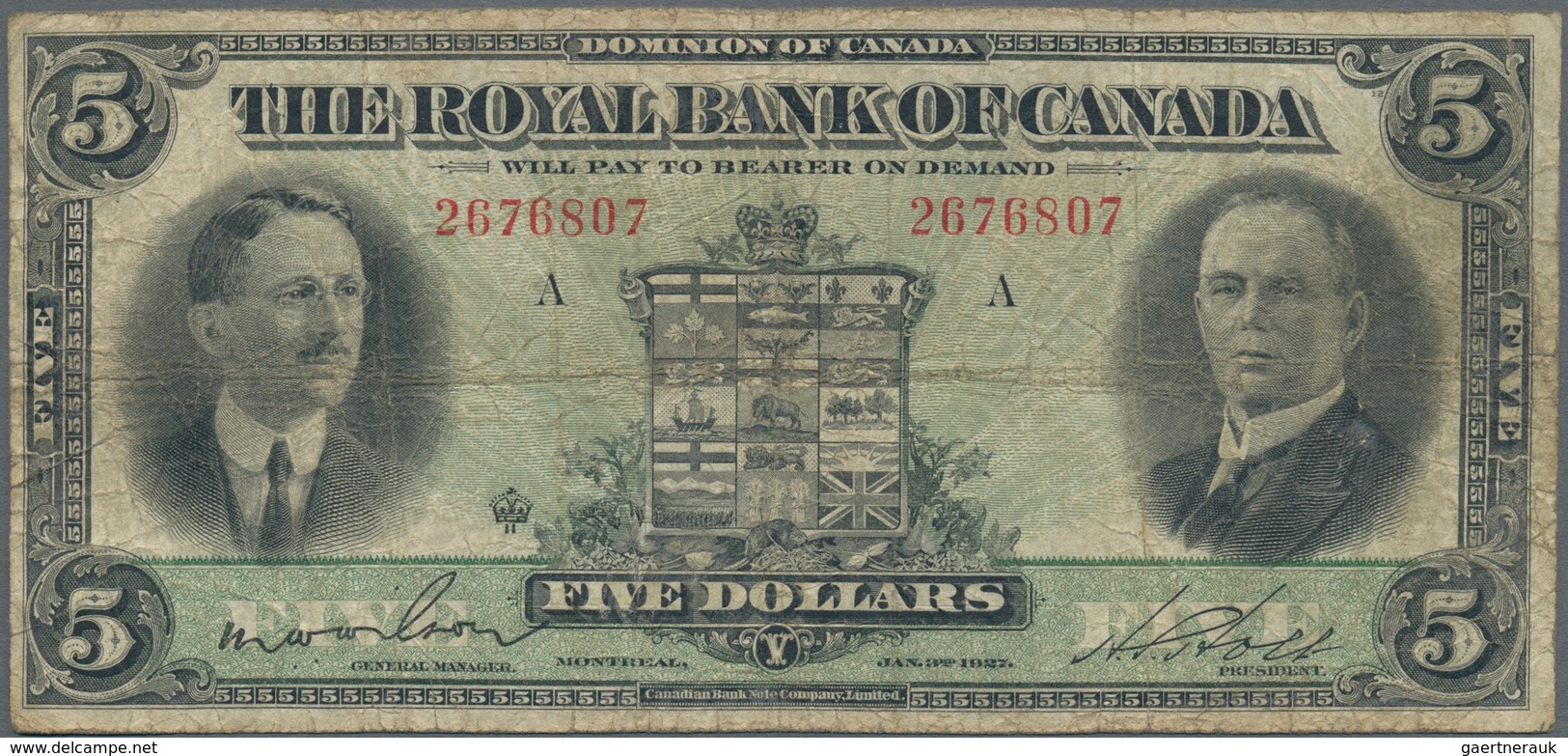 Canada: The Royal Bank Of Canada 5 Dollars 1927, P.S1383, Still Intact With Stained Paper And Some F - Kanada