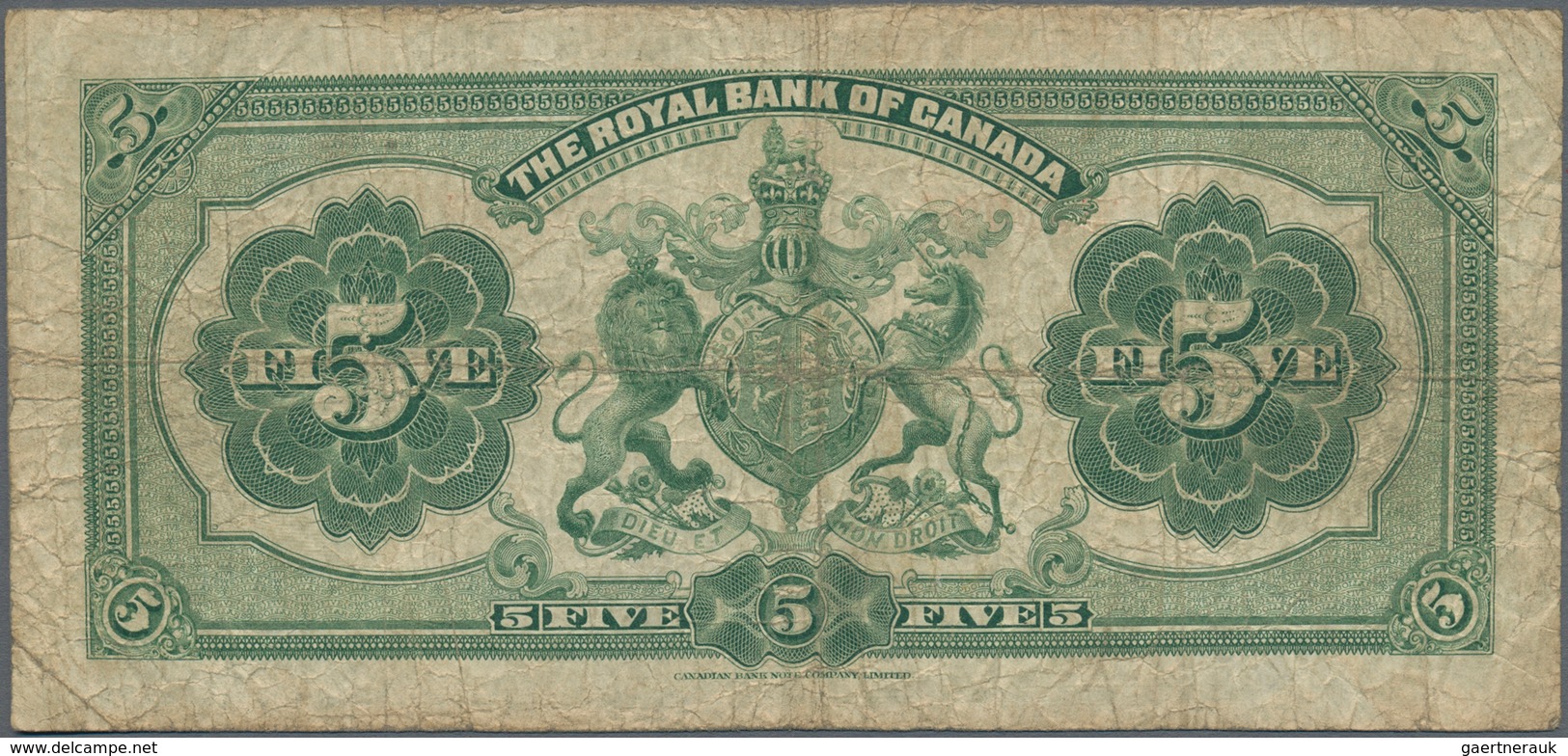 Canada: The Royal Bank Of Canada 5 Dollars 1927, P.S1383, Still Intact With Stained Paper And Some F - Canada