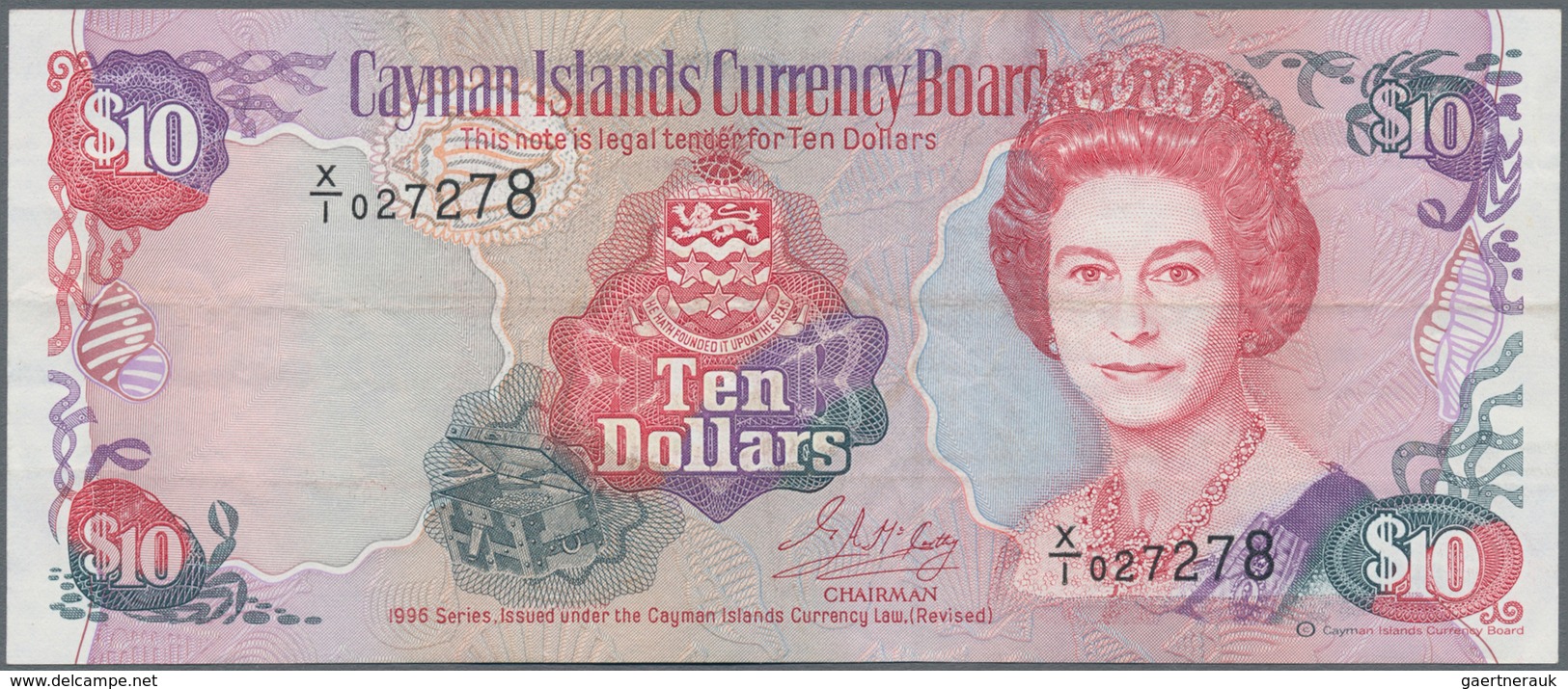 Cayman Islands: 10 Dollars 1995, P.18b With Prefix “X/1”, Highly Rare Note, Only 100.000 Pcs. Issued - Kaaimaneilanden
