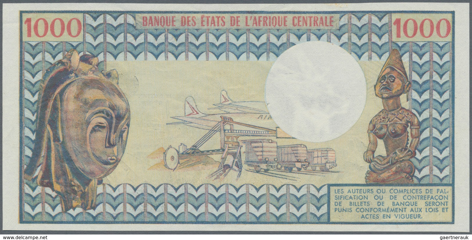 Central African Republic / Zentralafrikanische Republik: 1000 Francs ND(1974) P. 2 République Centra - Zentralafrik. Rep.