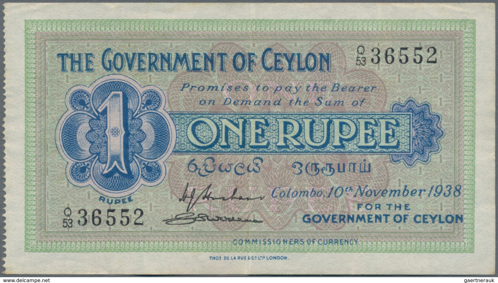 Ceylon: Pair With 1 Rupee Government Of Ceylon 1938 P.16c (VF/VF+) And 1 Rupee Central Bank Of Ceylo - Sri Lanka